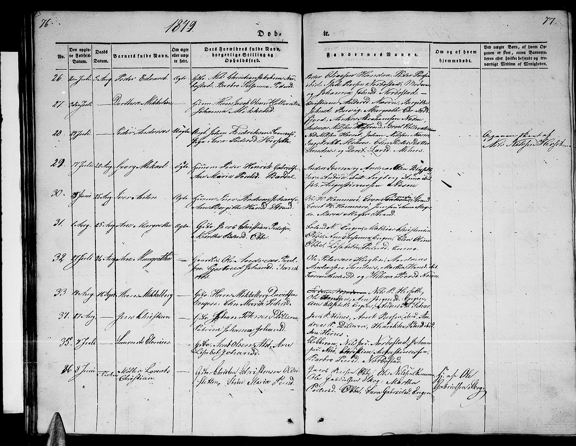 Ministerialprotokoller, klokkerbøker og fødselsregistre - Nordland, AV/SAT-A-1459/838/L0555: Parish register (copy) no. 838C02, 1842-1861, p. 76-77