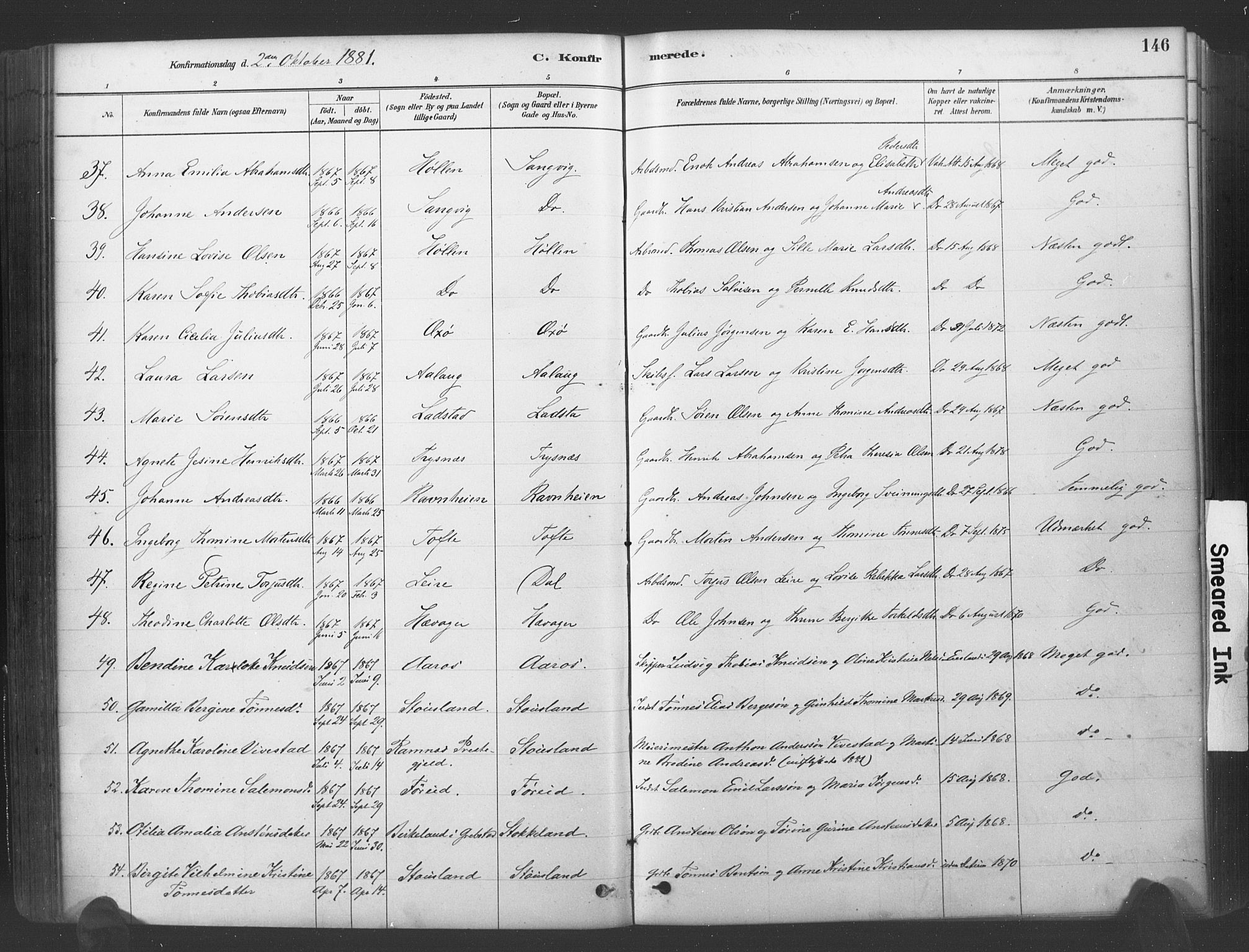 Søgne sokneprestkontor, SAK/1111-0037/F/Fa/Fab/L0012: Parish register (official) no. A 12, 1880-1891, p. 146