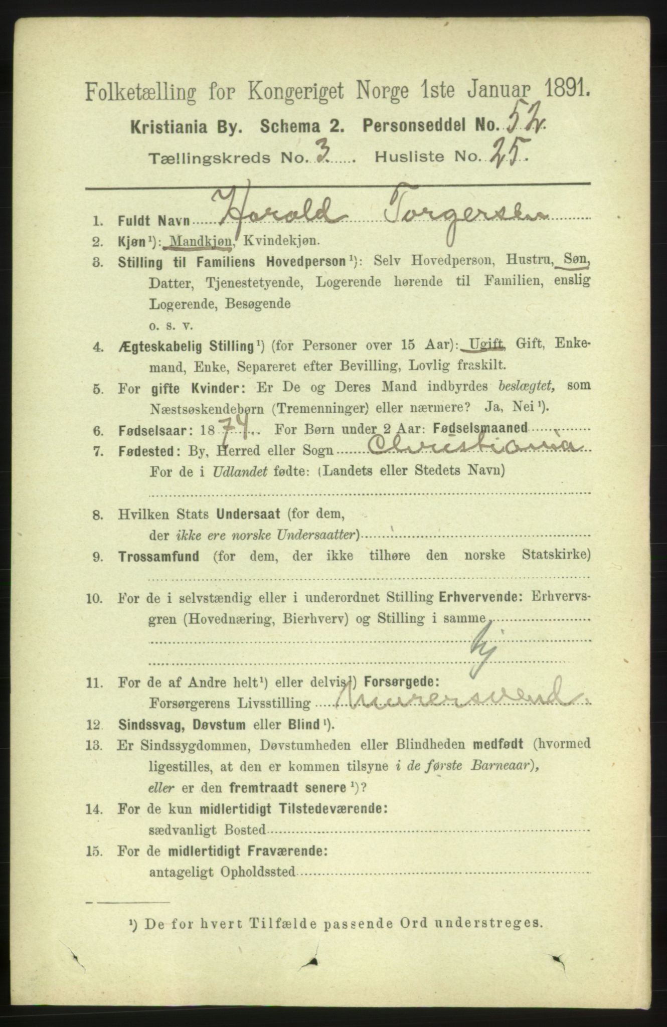 RA, 1891 census for 0301 Kristiania, 1891, p. 2049