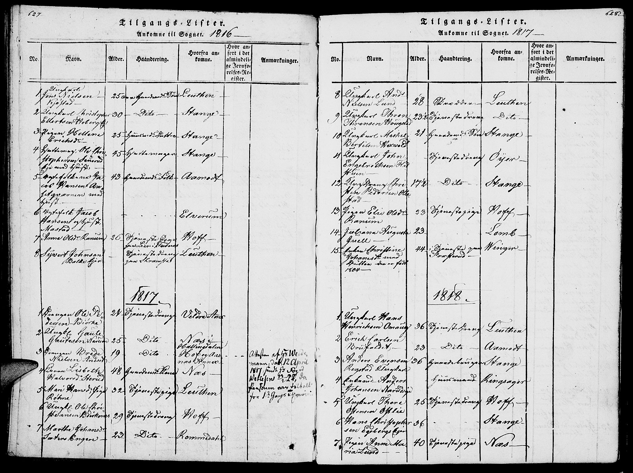 Vang prestekontor, Hedmark, SAH/PREST-008/H/Ha/Haa/L0007: Parish register (official) no. 7, 1813-1826, p. 627-628