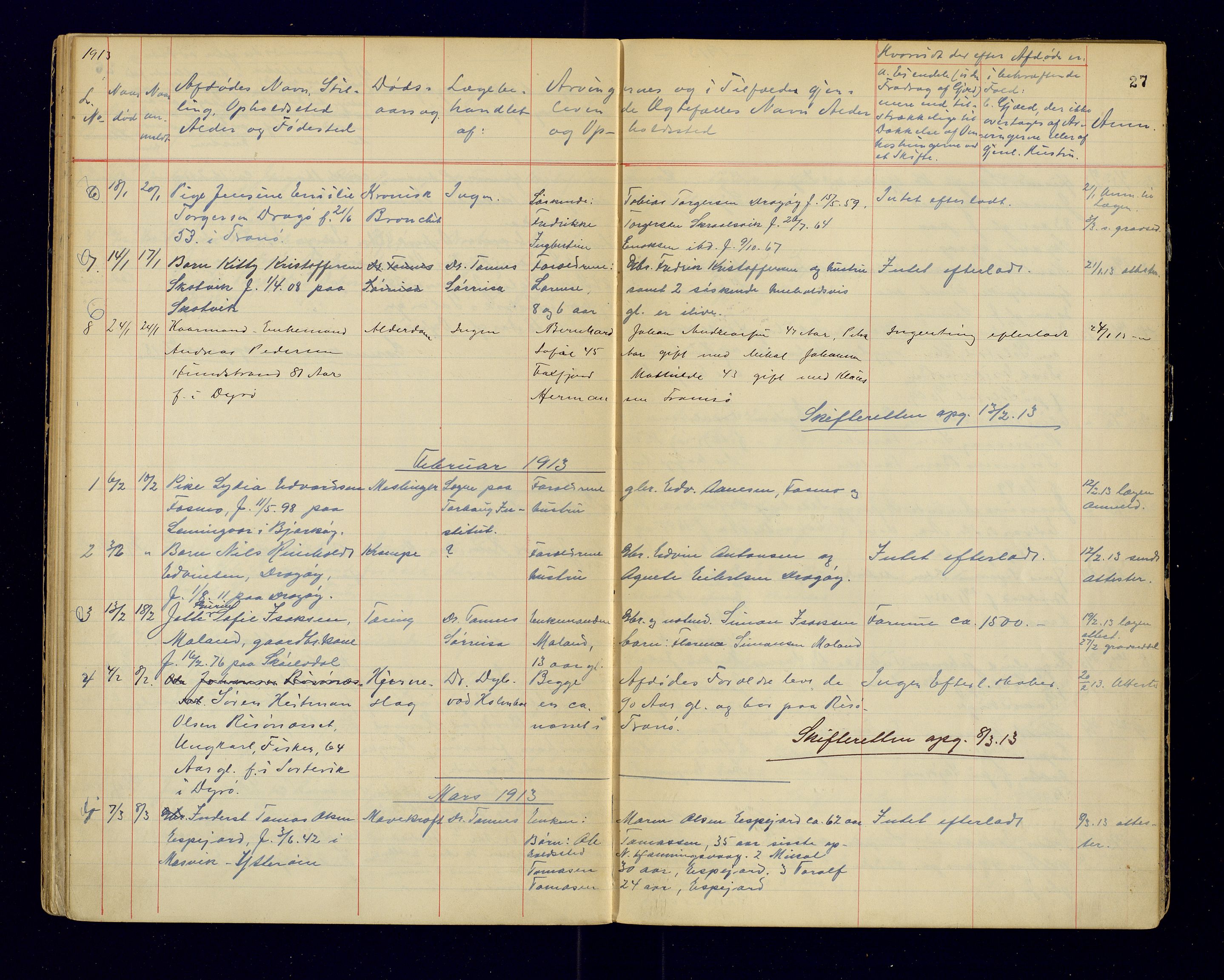 Tranøy lensmannskontor (Sørreisa lensmannskontor), AV/SATØ-SATØ-46/1/F/Fi/Fia/L0147: Dødsfallsprotokoller, 1909-1919, p. 27