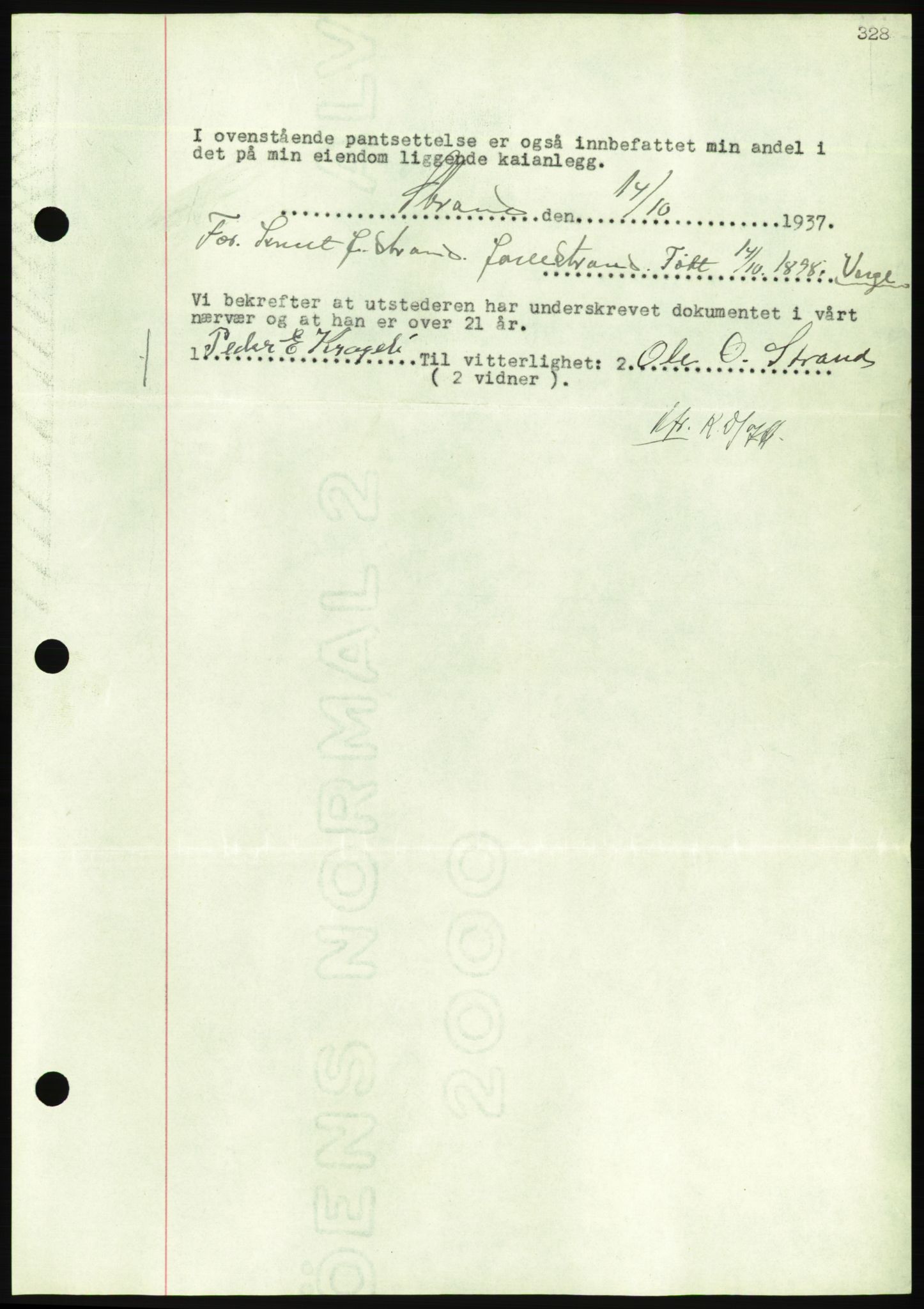 Nordmøre sorenskriveri, AV/SAT-A-4132/1/2/2Ca/L0092: Mortgage book no. B82, 1937-1938, Diary no: : 2862/1937