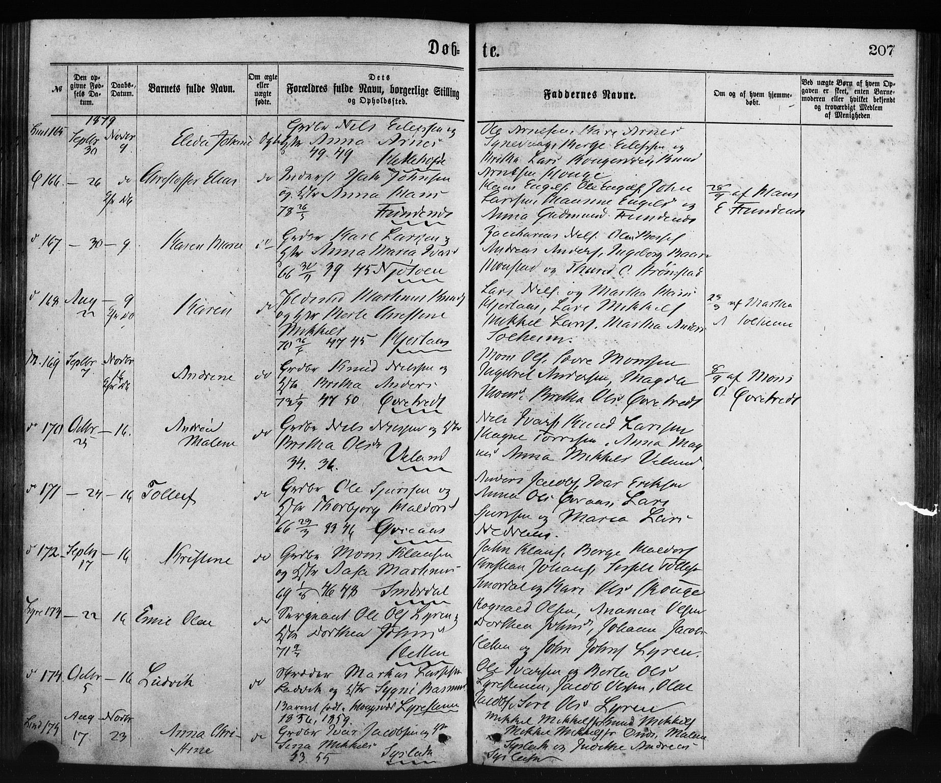 Lindås Sokneprestembete, AV/SAB-A-76701/H/Haa/Haaa/L0018: Parish register (official) no. A 18, 1869-1885, p. 207