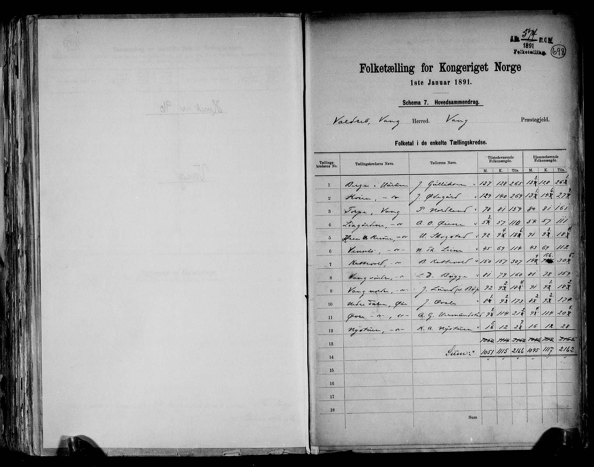 RA, 1891 census for 0545 Vang, 1891, p. 2