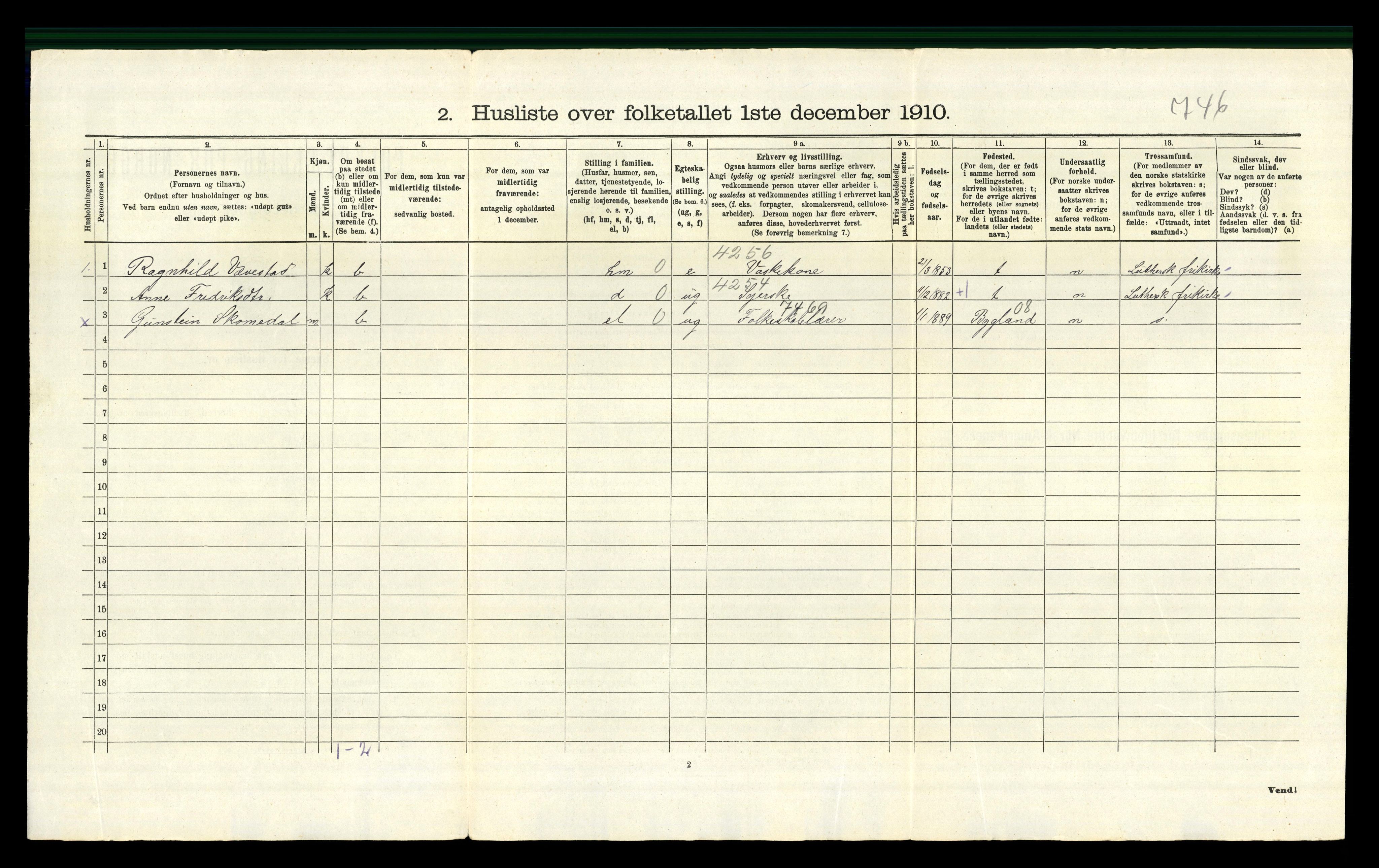 RA, 1910 census for Gjerstad, 1910, p. 116