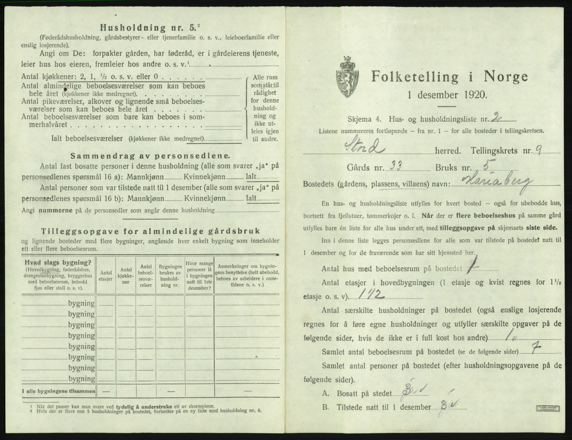 SAB, 1920 census for Stord, 1920, p. 527