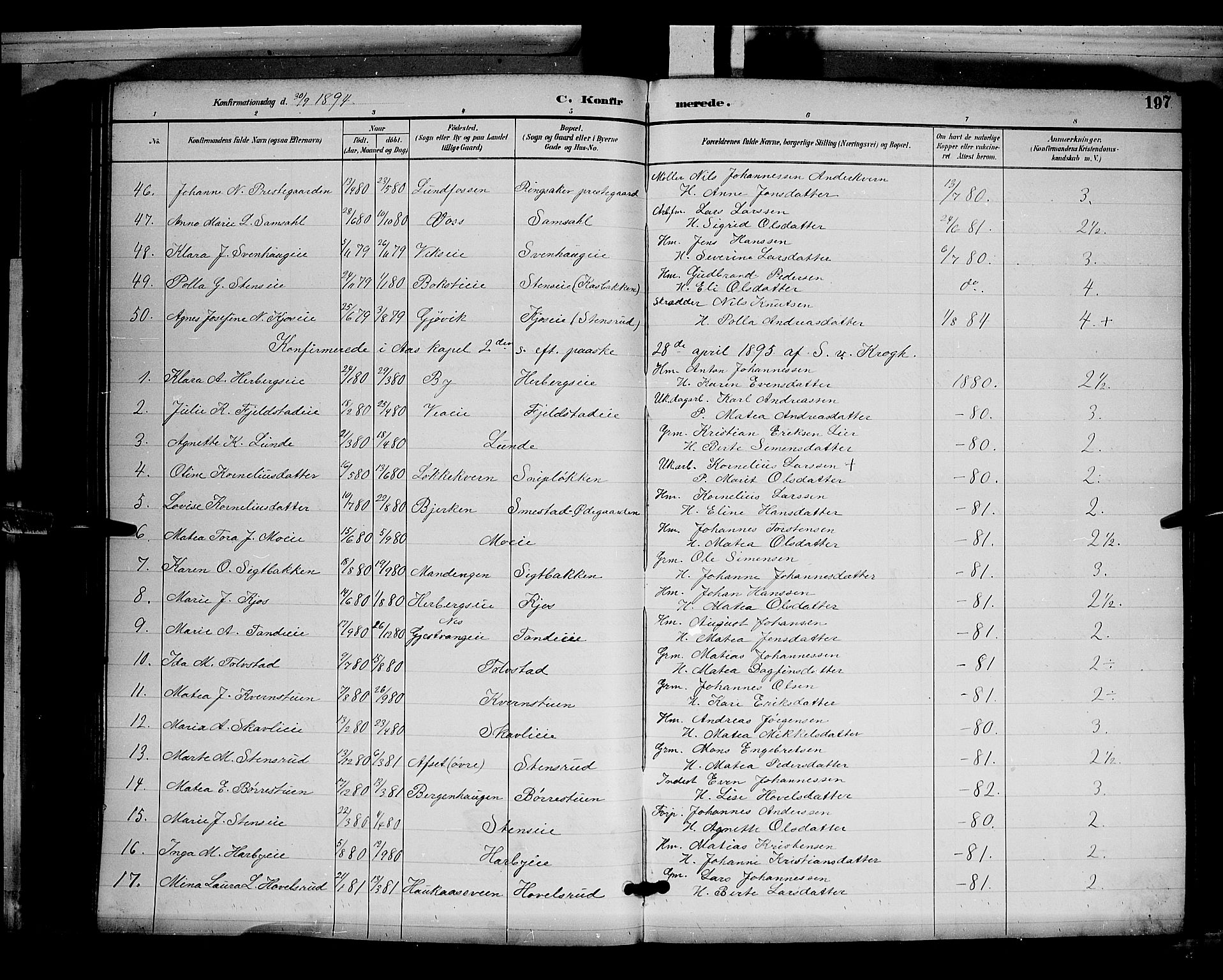 Ringsaker prestekontor, AV/SAH-PREST-014/L/La/L0012: Parish register (copy) no. 12, 1891-1902, p. 197