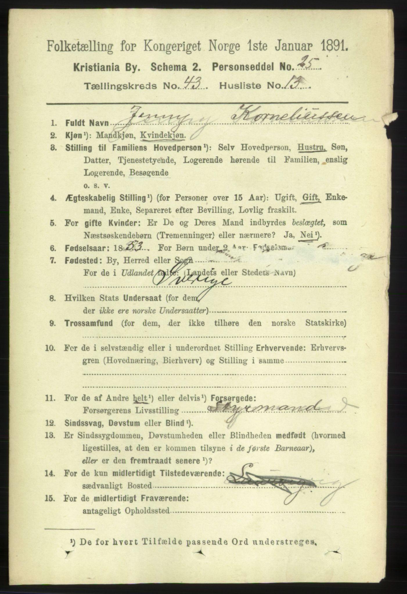 RA, 1891 census for 0301 Kristiania, 1891, p. 26014