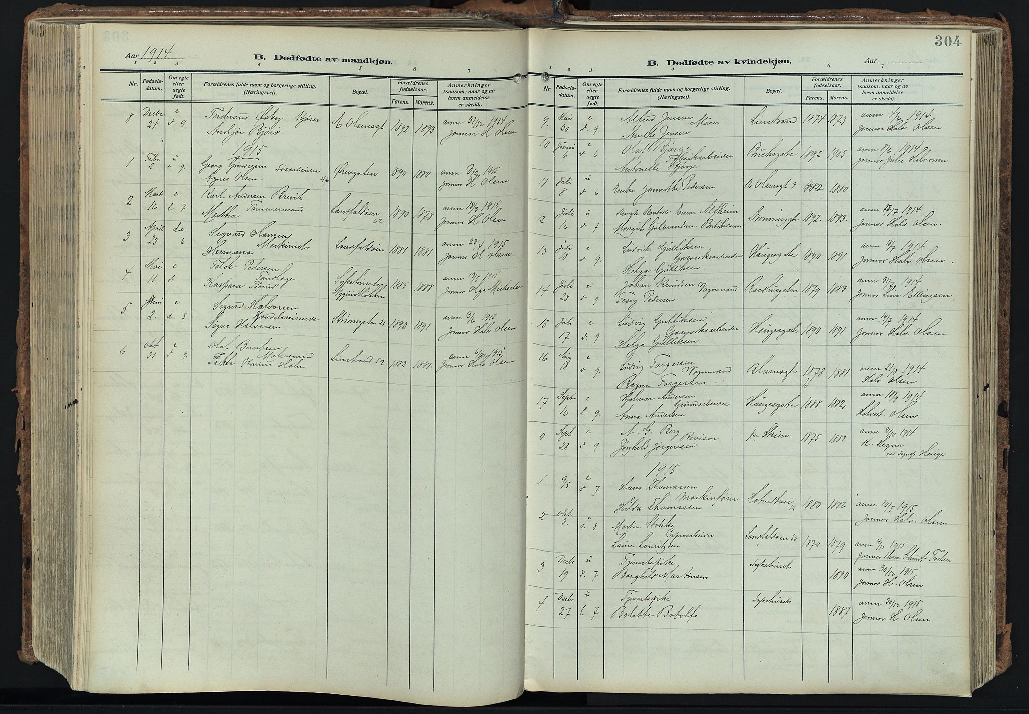 Bragernes kirkebøker, SAKO/A-6/F/Fb/L0010: Parish register (official) no. II 10, 1911-1922, p. 304