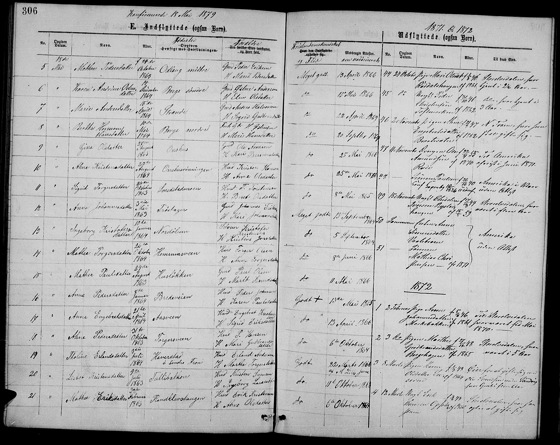 Ringebu prestekontor, SAH/PREST-082/H/Ha/Hab/L0004: Parish register (copy) no. 4, 1867-1879, p. 306