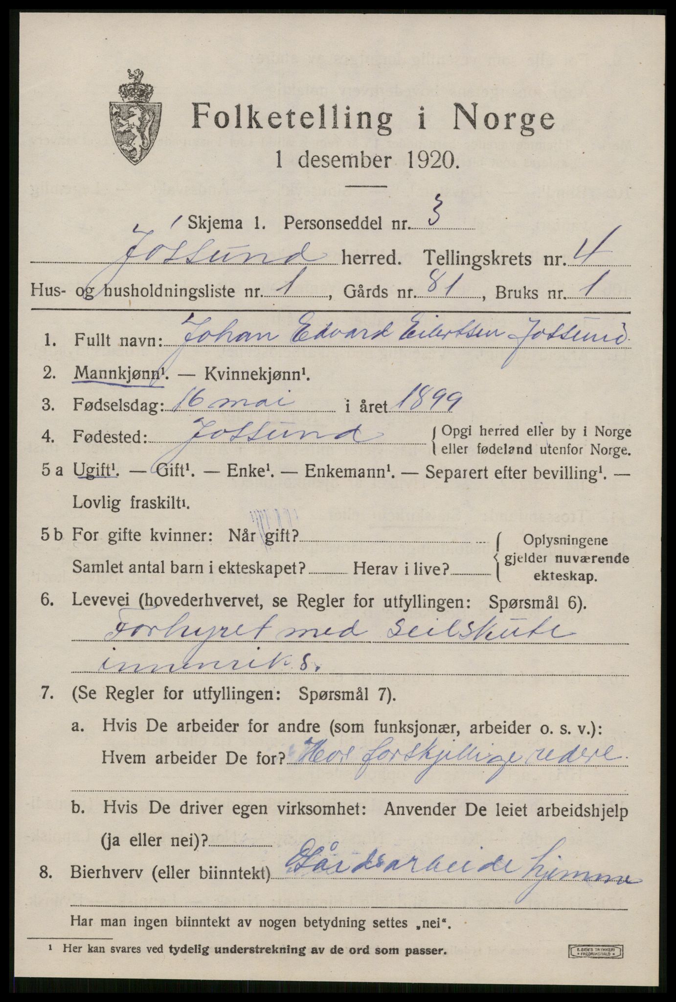 SAT, 1920 census for Jøssund, 1920, p. 3138