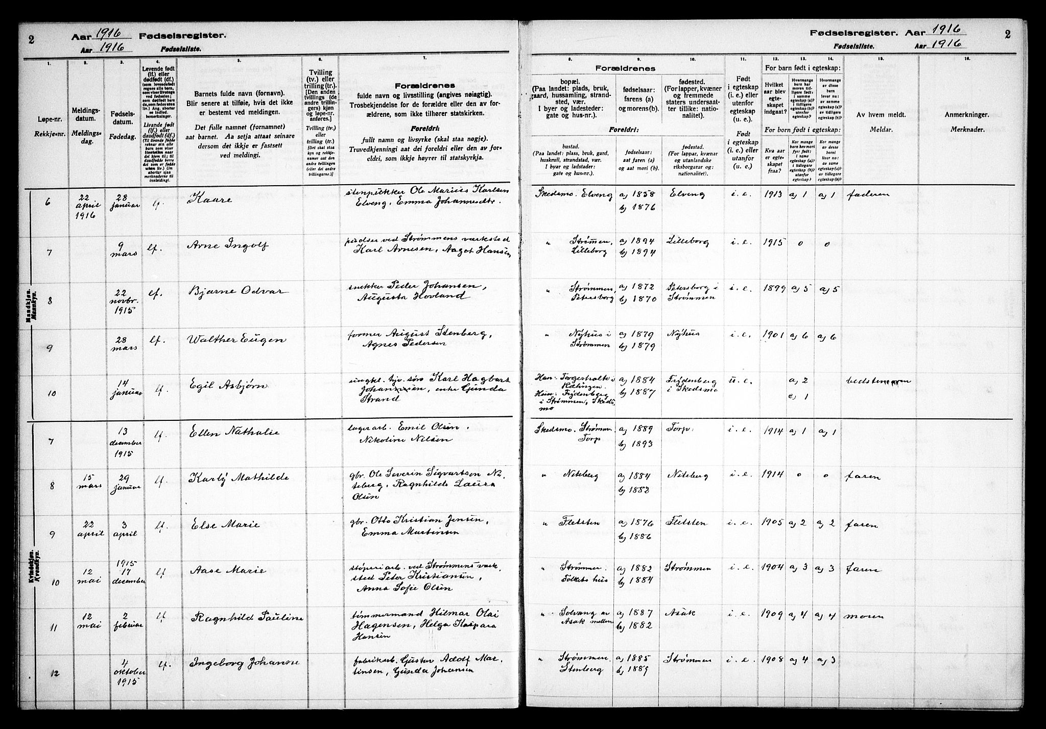 Skedsmo prestekontor Kirkebøker, AV/SAO-A-10033a/J/Ja/L0001: Birth register no. I 1, 1916-1931, p. 2