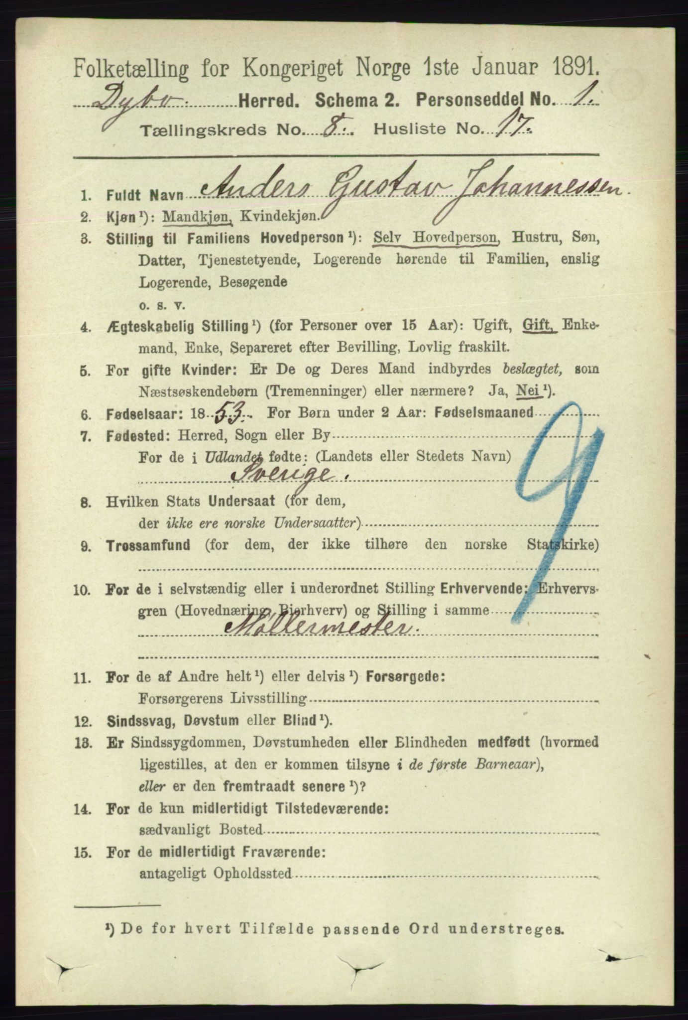 RA, 1891 census for 0915 Dypvåg, 1891, p. 2815