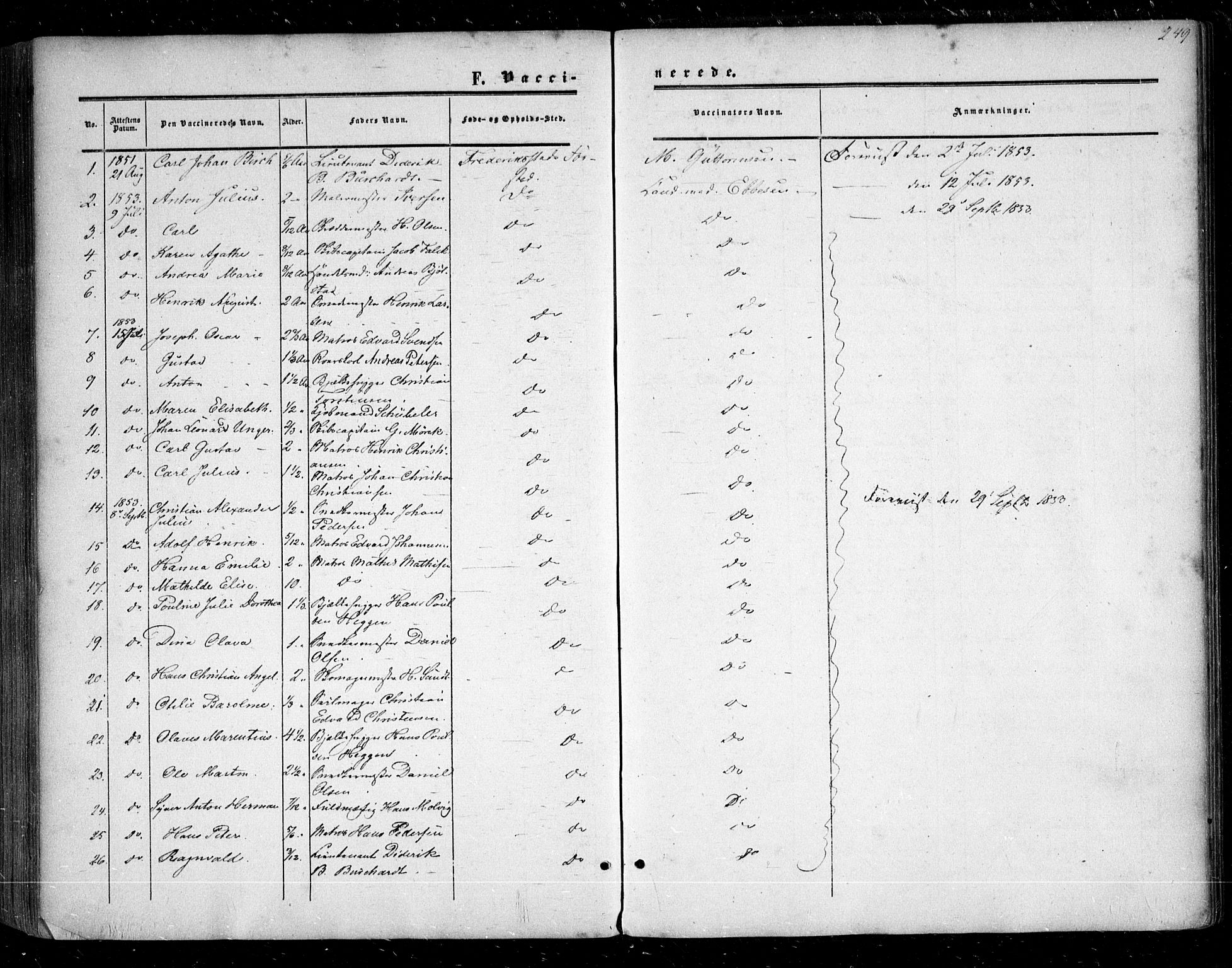 Glemmen prestekontor Kirkebøker, AV/SAO-A-10908/F/Fa/L0007: Parish register (official) no. 7, 1853-1862, p. 249