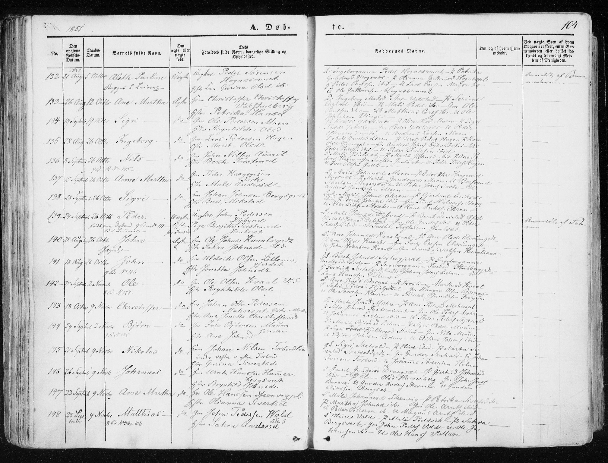 Ministerialprotokoller, klokkerbøker og fødselsregistre - Nord-Trøndelag, AV/SAT-A-1458/709/L0074: Parish register (official) no. 709A14, 1845-1858, p. 104