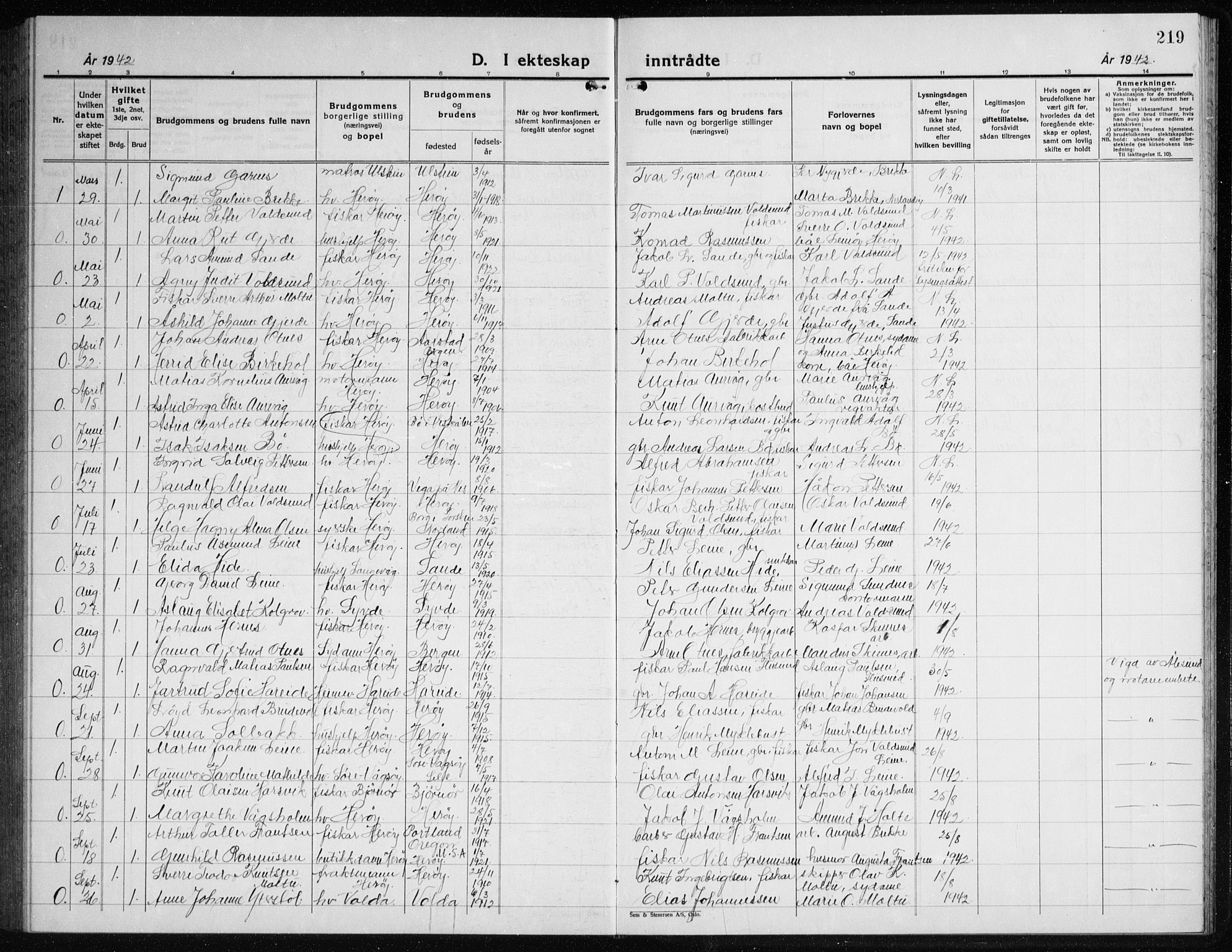 Ministerialprotokoller, klokkerbøker og fødselsregistre - Møre og Romsdal, AV/SAT-A-1454/507/L0085: Parish register (copy) no. 507C08, 1933-1944, p. 219