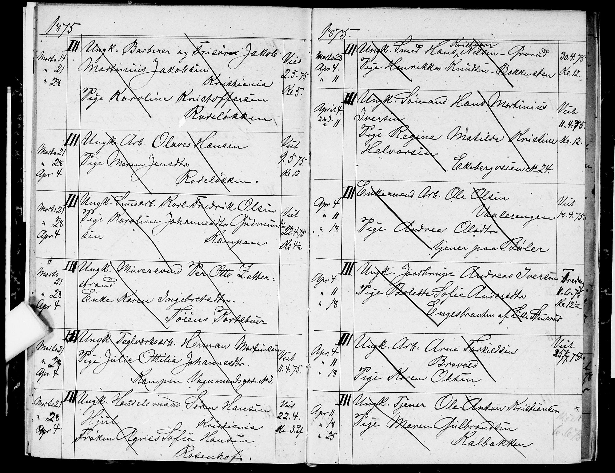 Østre Aker prestekontor Kirkebøker, AV/SAO-A-10840/H/Ha/L0003: Banns register no. I 3, 1873-1878