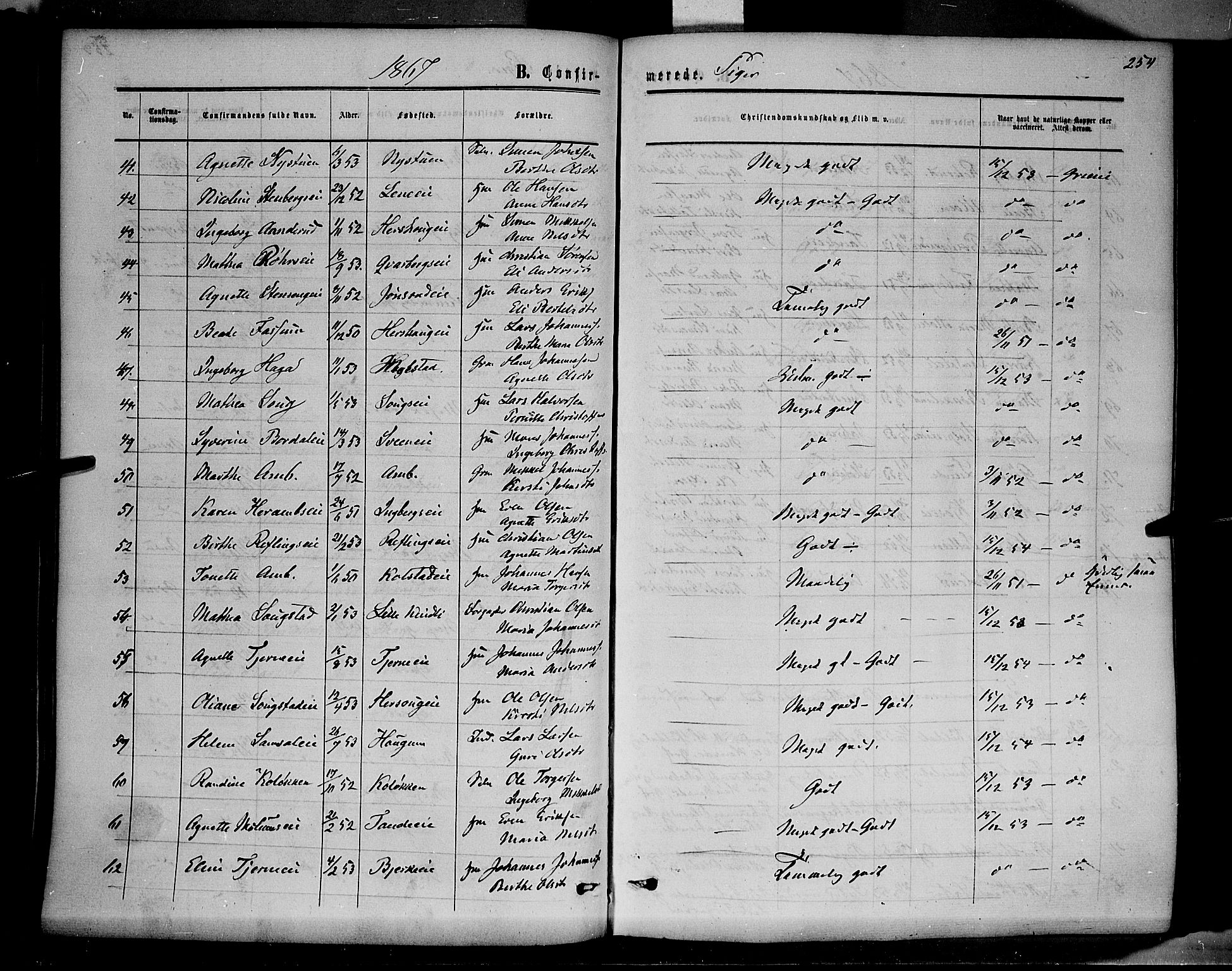 Ringsaker prestekontor, AV/SAH-PREST-014/K/Ka/L0010: Parish register (official) no. 10, 1861-1869, p. 254