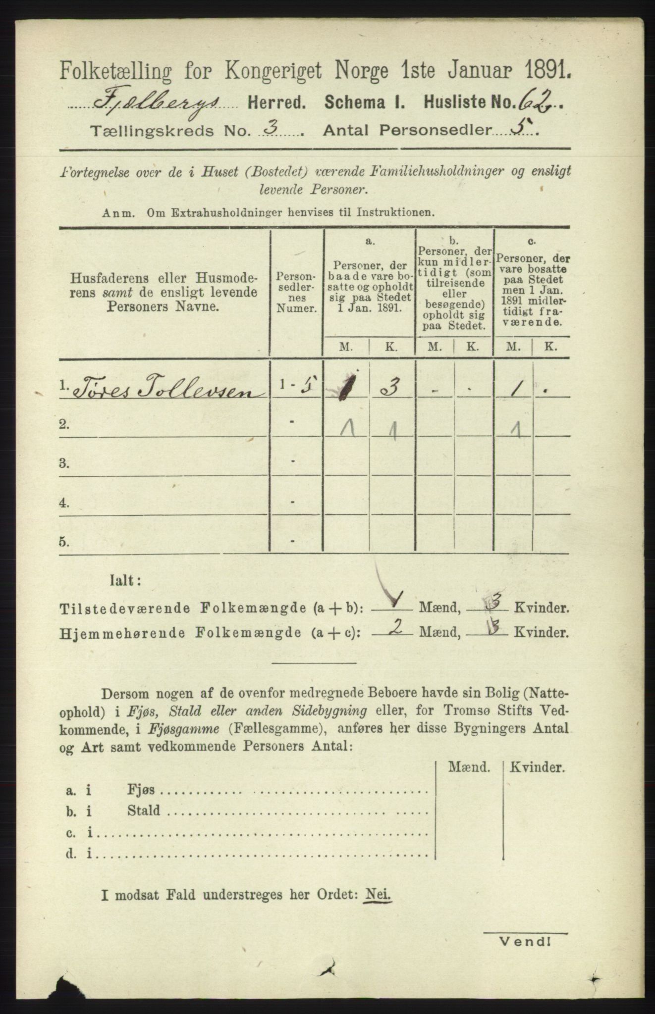 RA, 1891 census for 1213 Fjelberg, 1891, p. 782