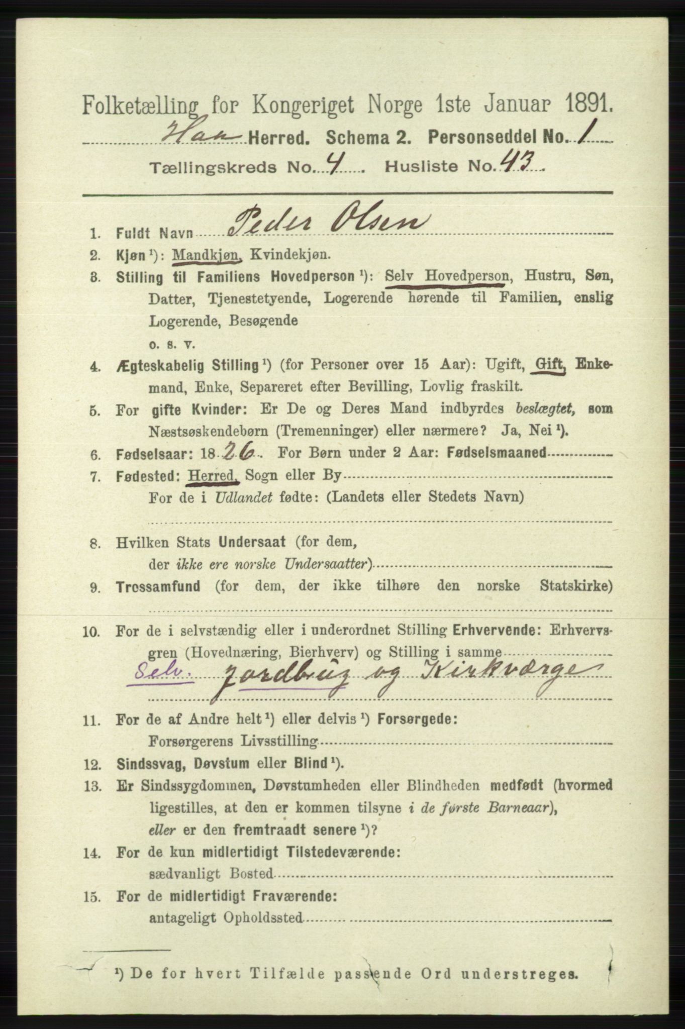 RA, 1891 census for 1119 Hå, 1891, p. 1280