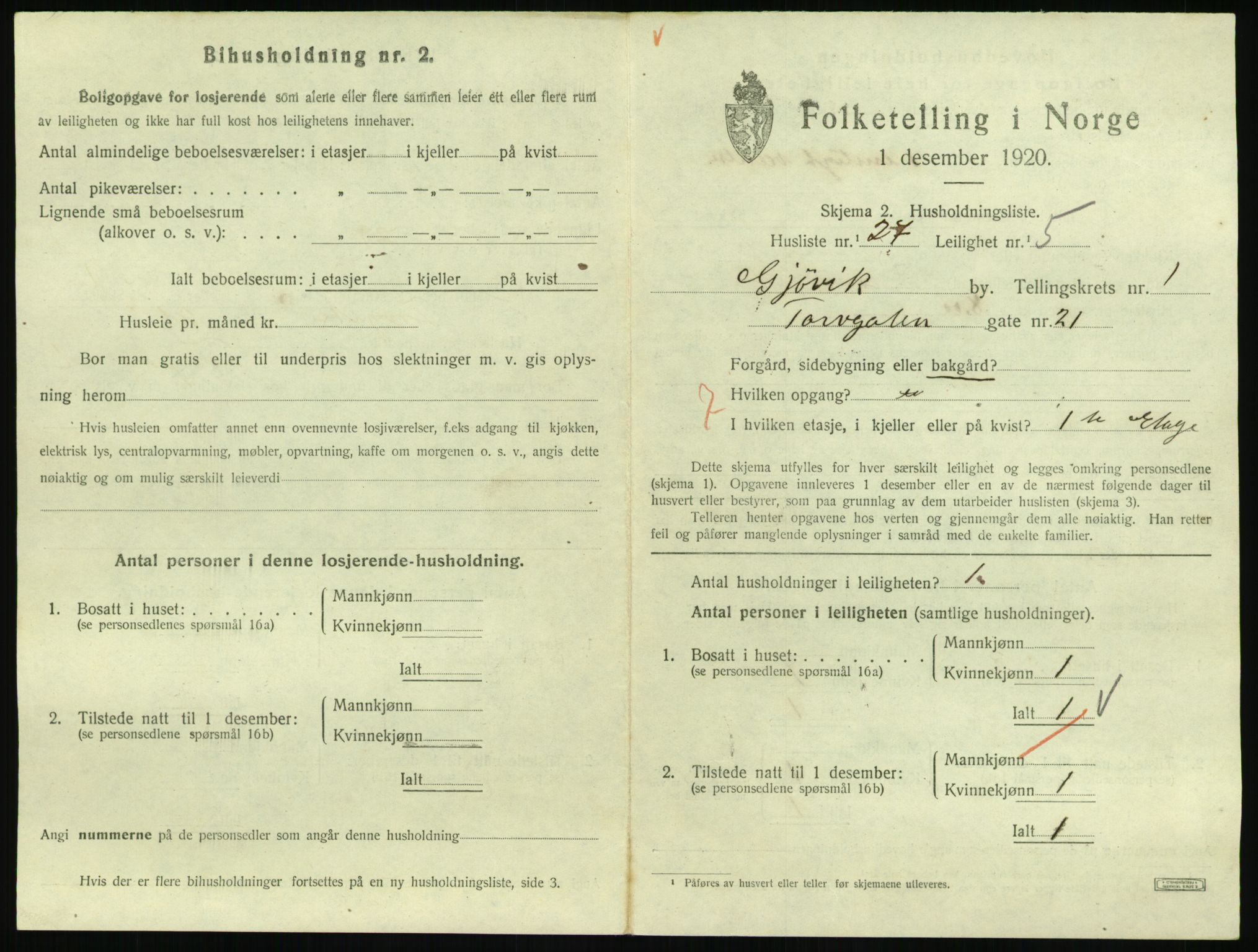 SAH, 1920 census for Gjøvik, 1920, p. 832