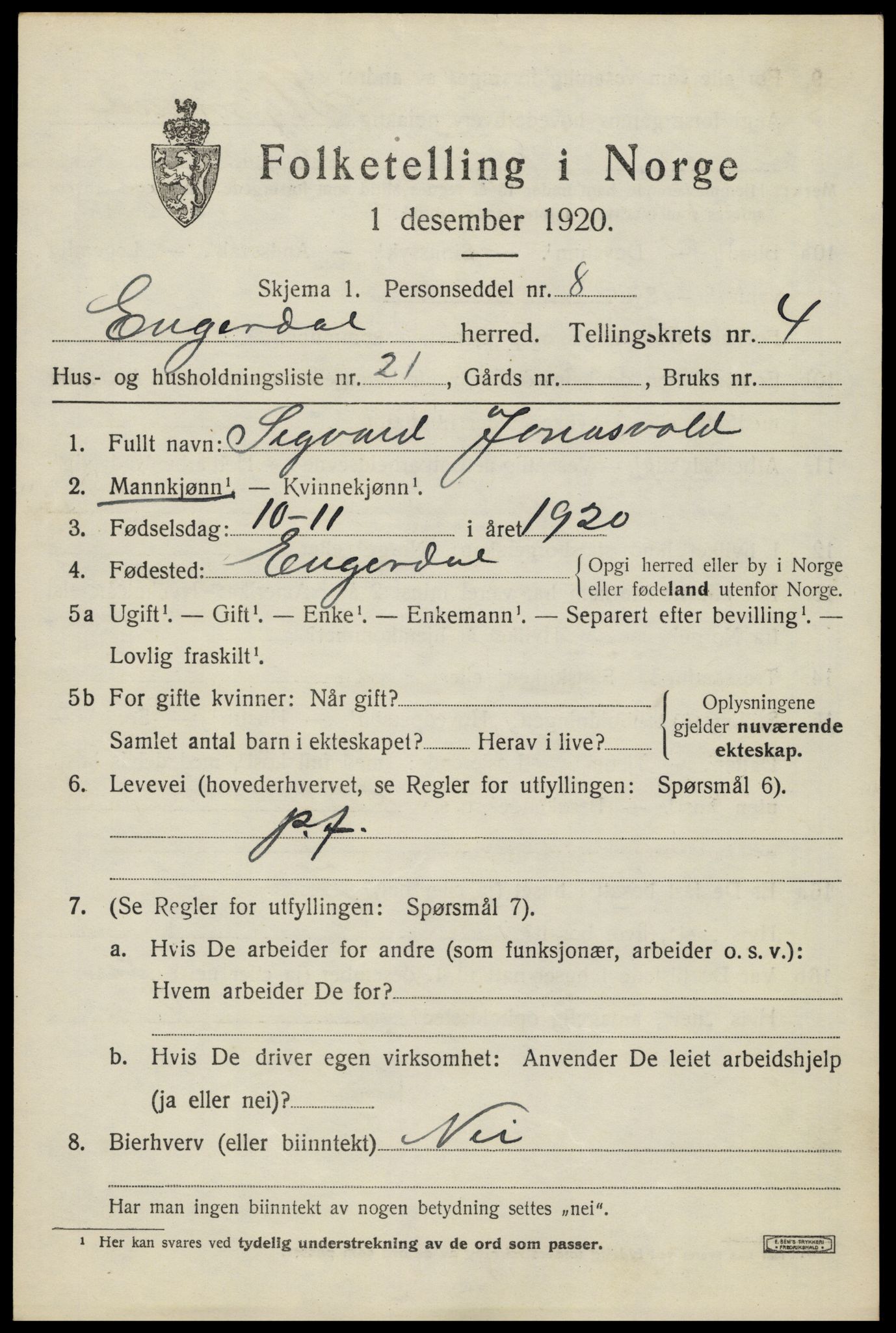 SAH, 1920 census for Engerdal, 1920, p. 2553