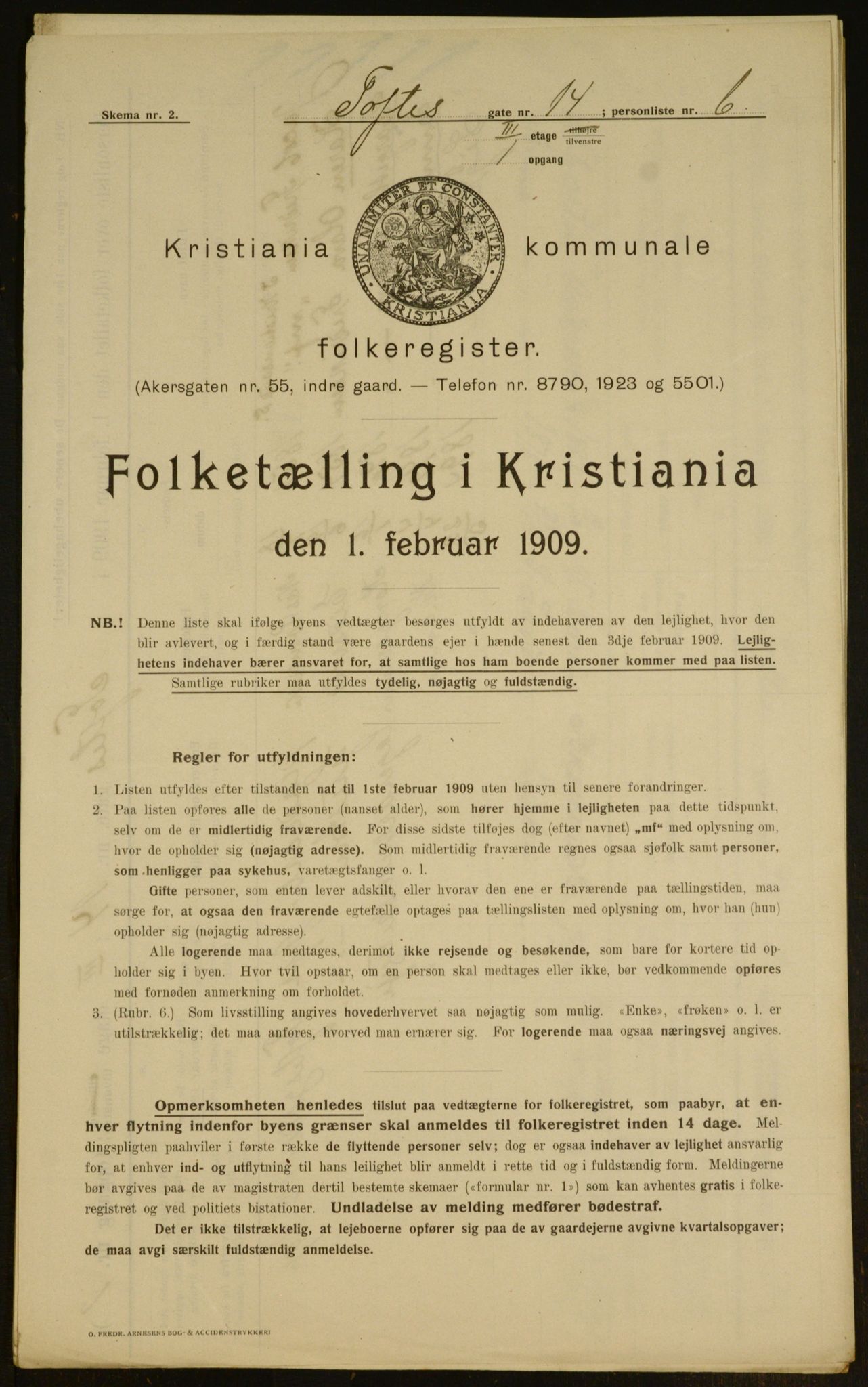 OBA, Municipal Census 1909 for Kristiania, 1909, p. 101120