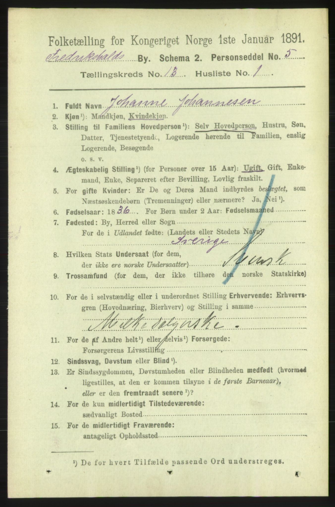 RA, 1891 census for 0101 Fredrikshald, 1891, p. 8790