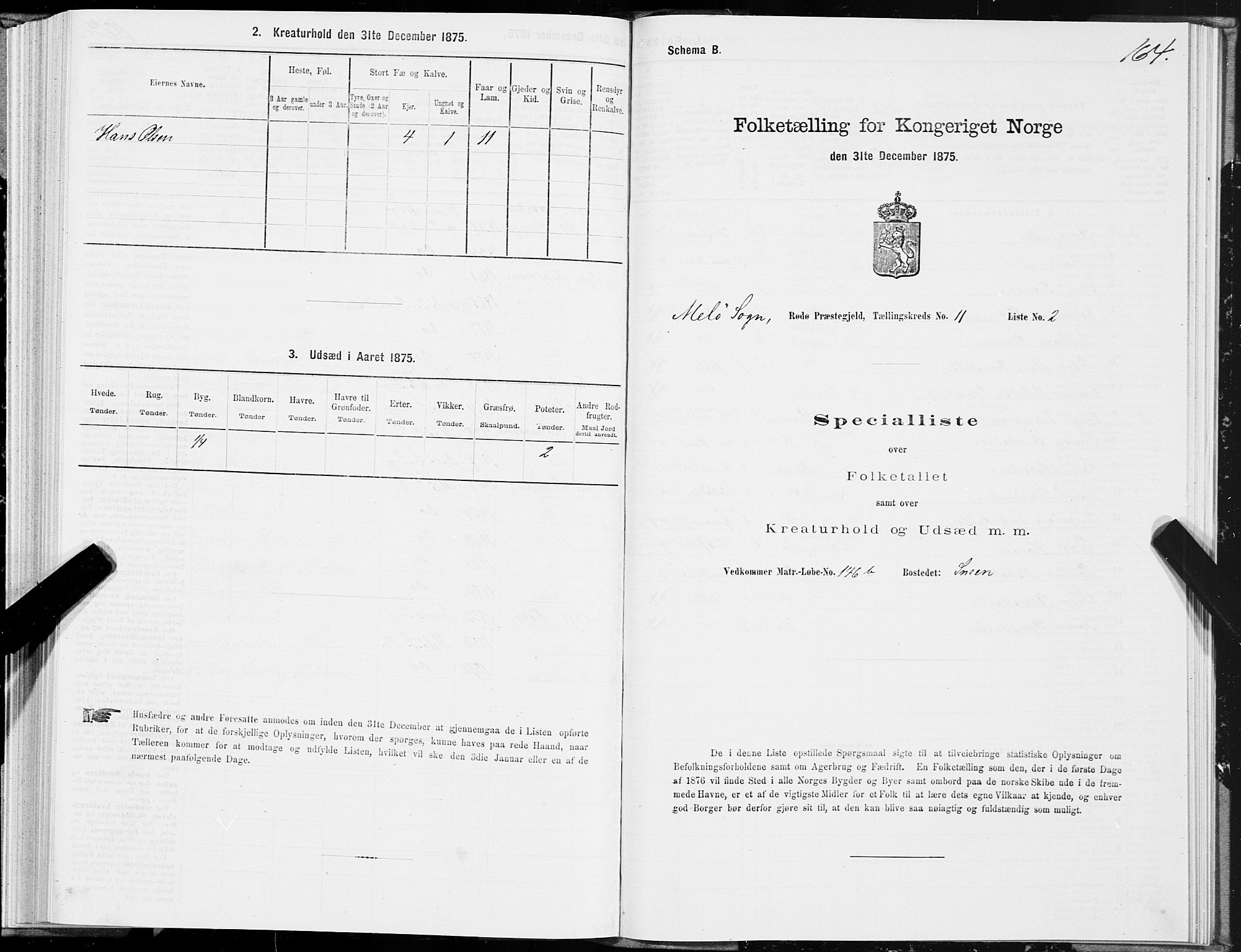 SAT, 1875 census for 1836P Rødøy, 1875, p. 5164