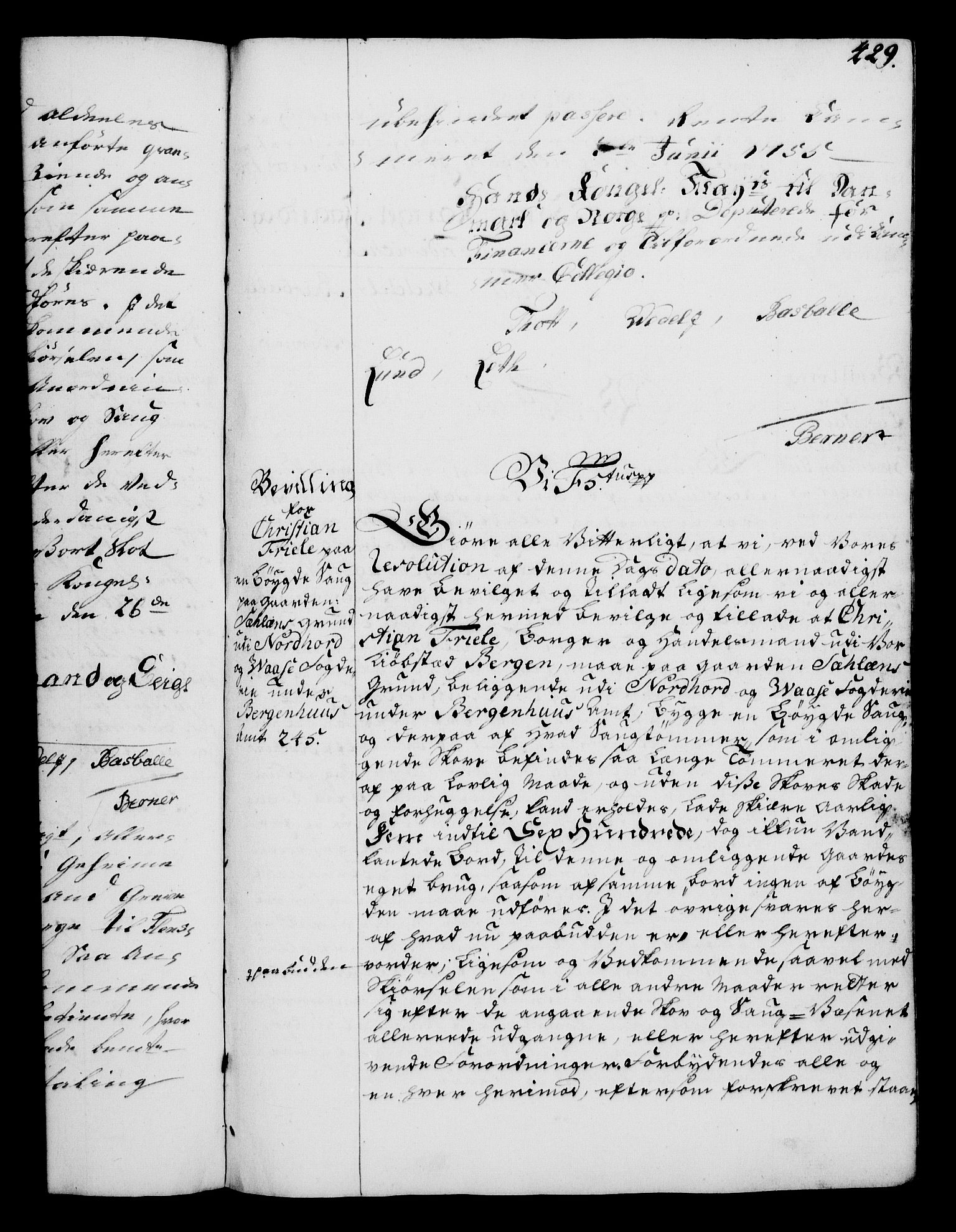 Rentekammeret, Kammerkanselliet, RA/EA-3111/G/Gg/Gga/L0006: Norsk ekspedisjonsprotokoll med register (merket RK 53.6), 1749-1759, p. 429