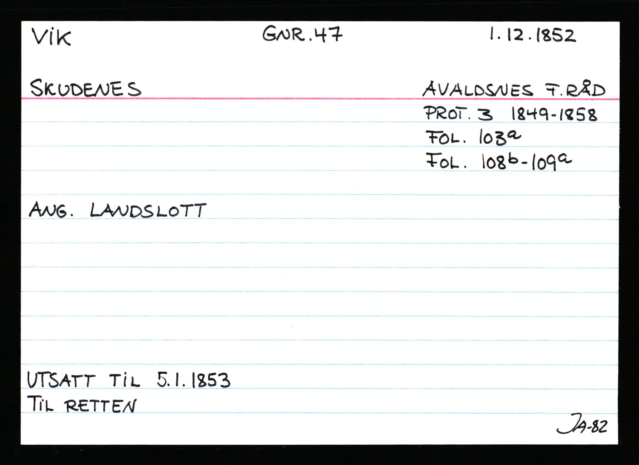 Statsarkivet i Stavanger, AV/SAST-A-101971/03/Y/Ym/L0067: Åstedskort sortert etter gårdsnavn: Vik - Vold, 1600-1950, p. 50