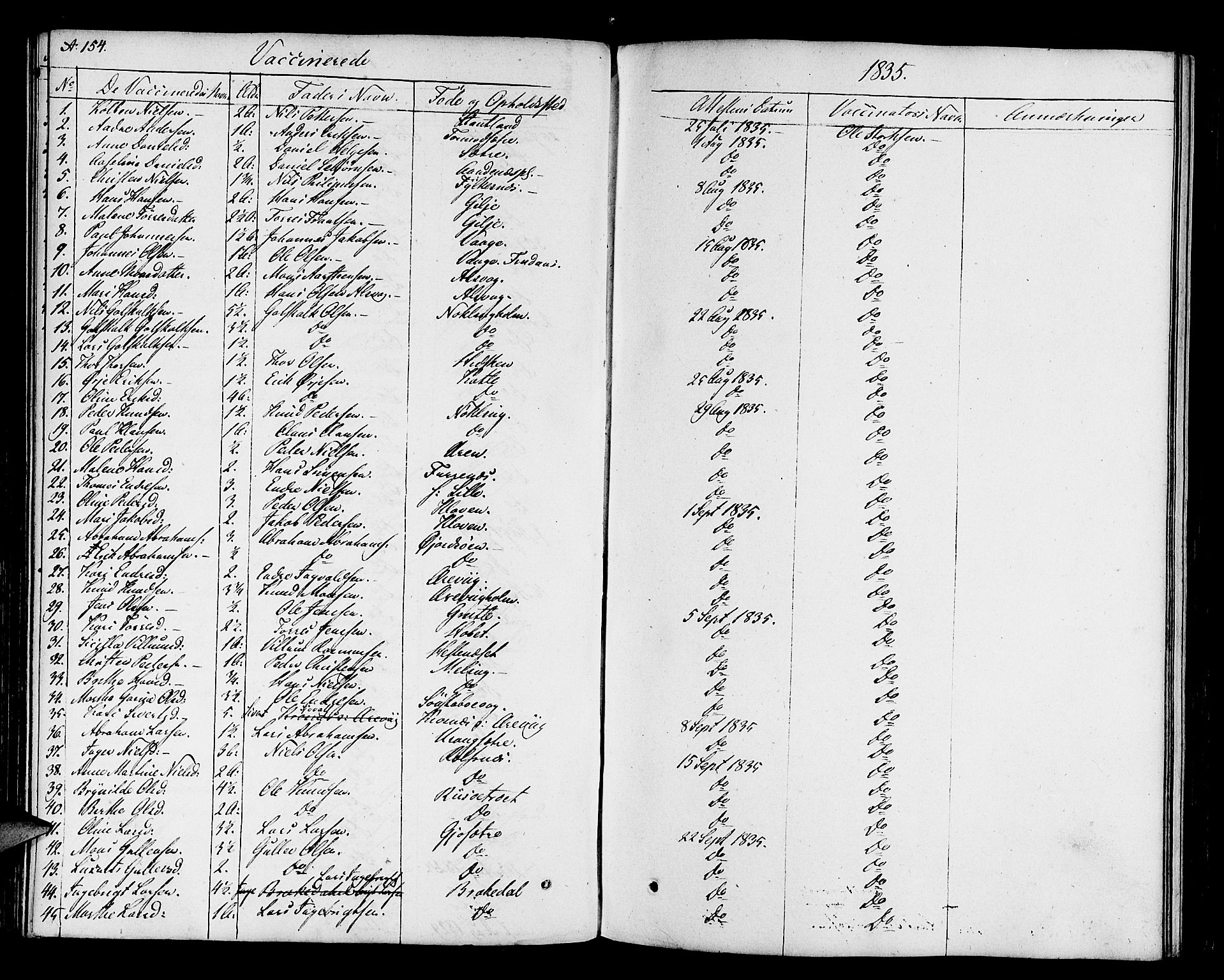 Finnås sokneprestembete, SAB/A-99925/H/Ha/Haa/Haaa/L0005: Parish register (official) no. A 5, 1823-1835, p. 154