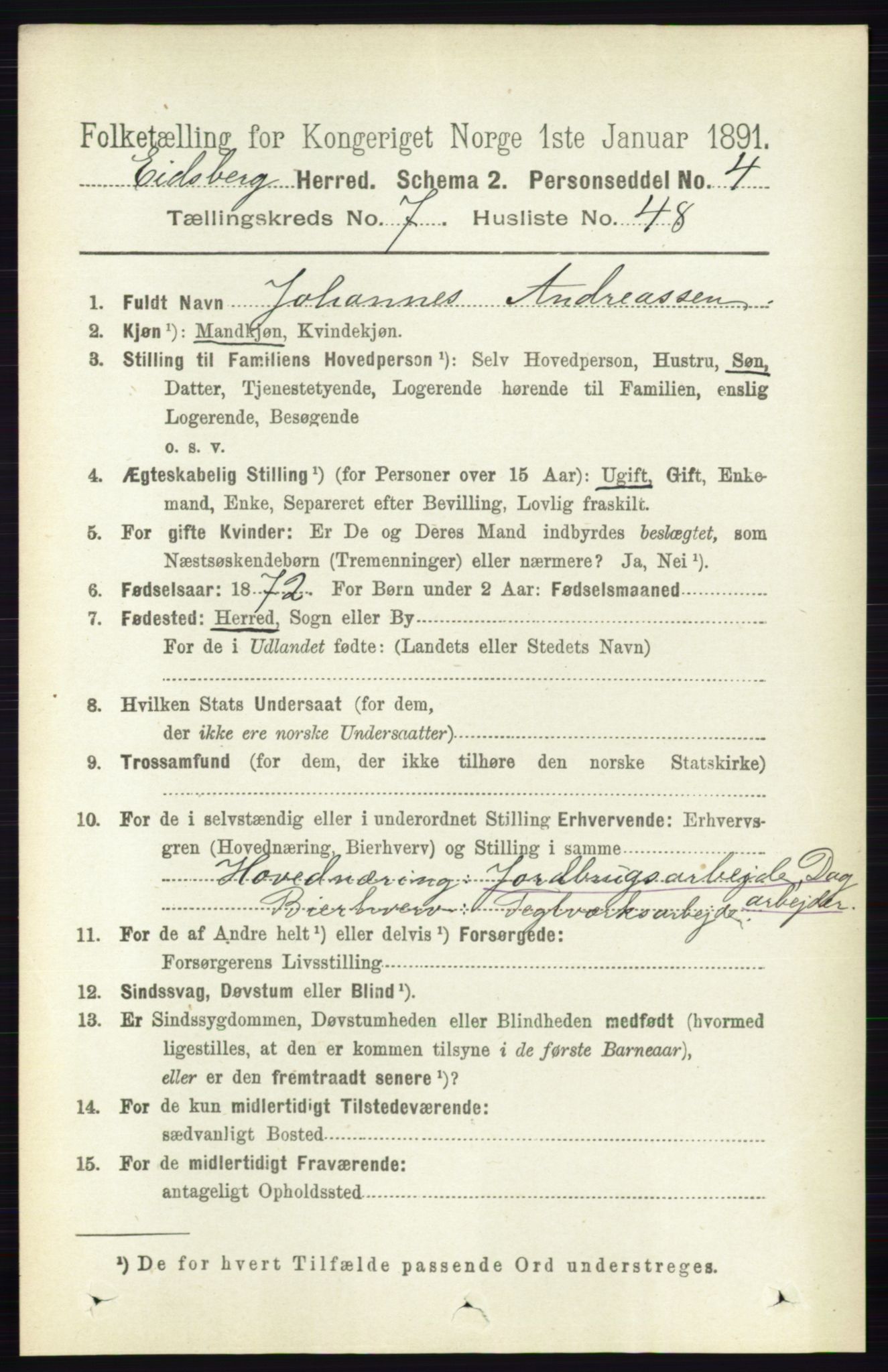 RA, 1891 census for 0125 Eidsberg, 1891, p. 4415