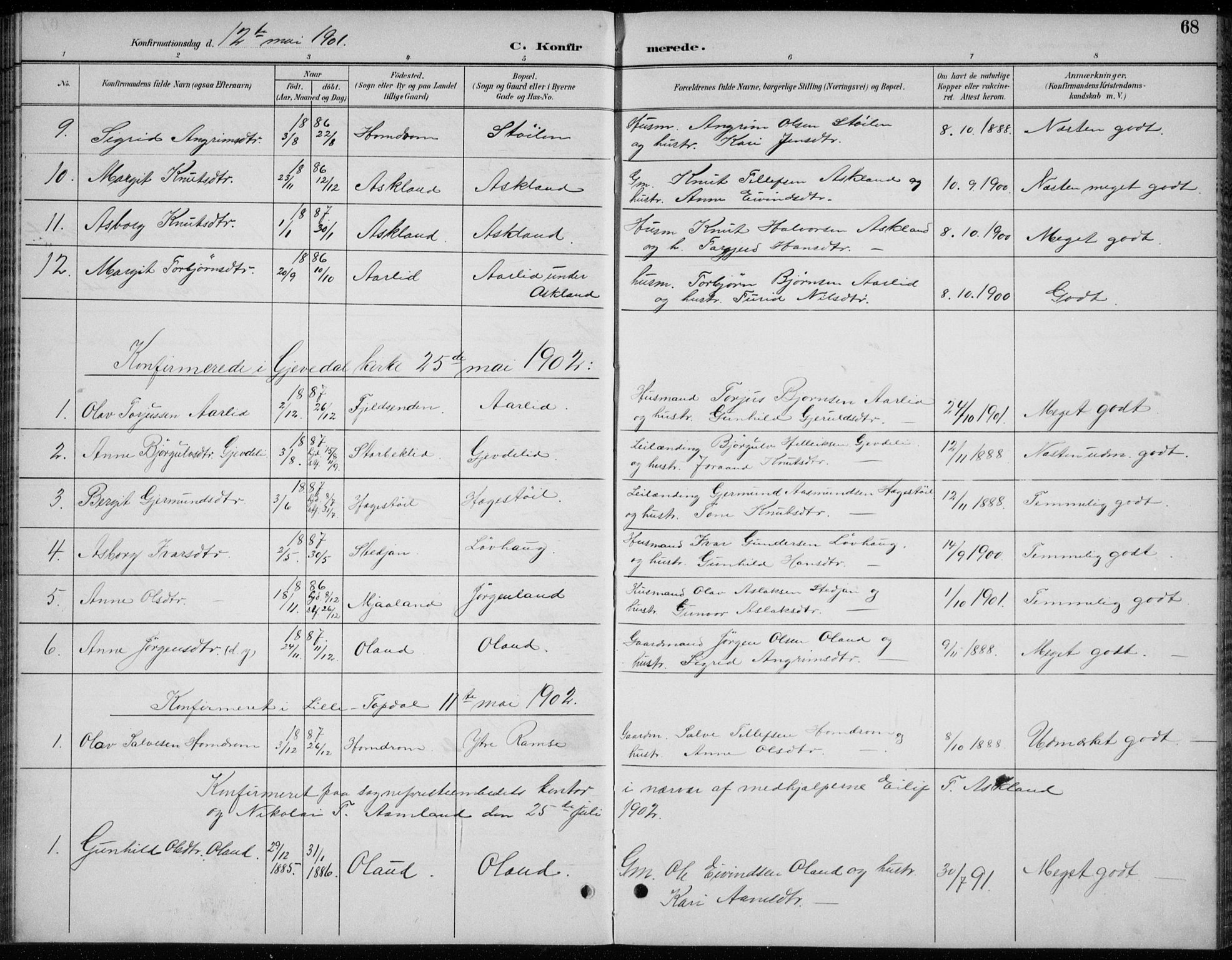 Åmli sokneprestkontor, AV/SAK-1111-0050/F/Fb/Fba/L0002: Parish register (copy) no. B 2, 1890-1912, p. 68