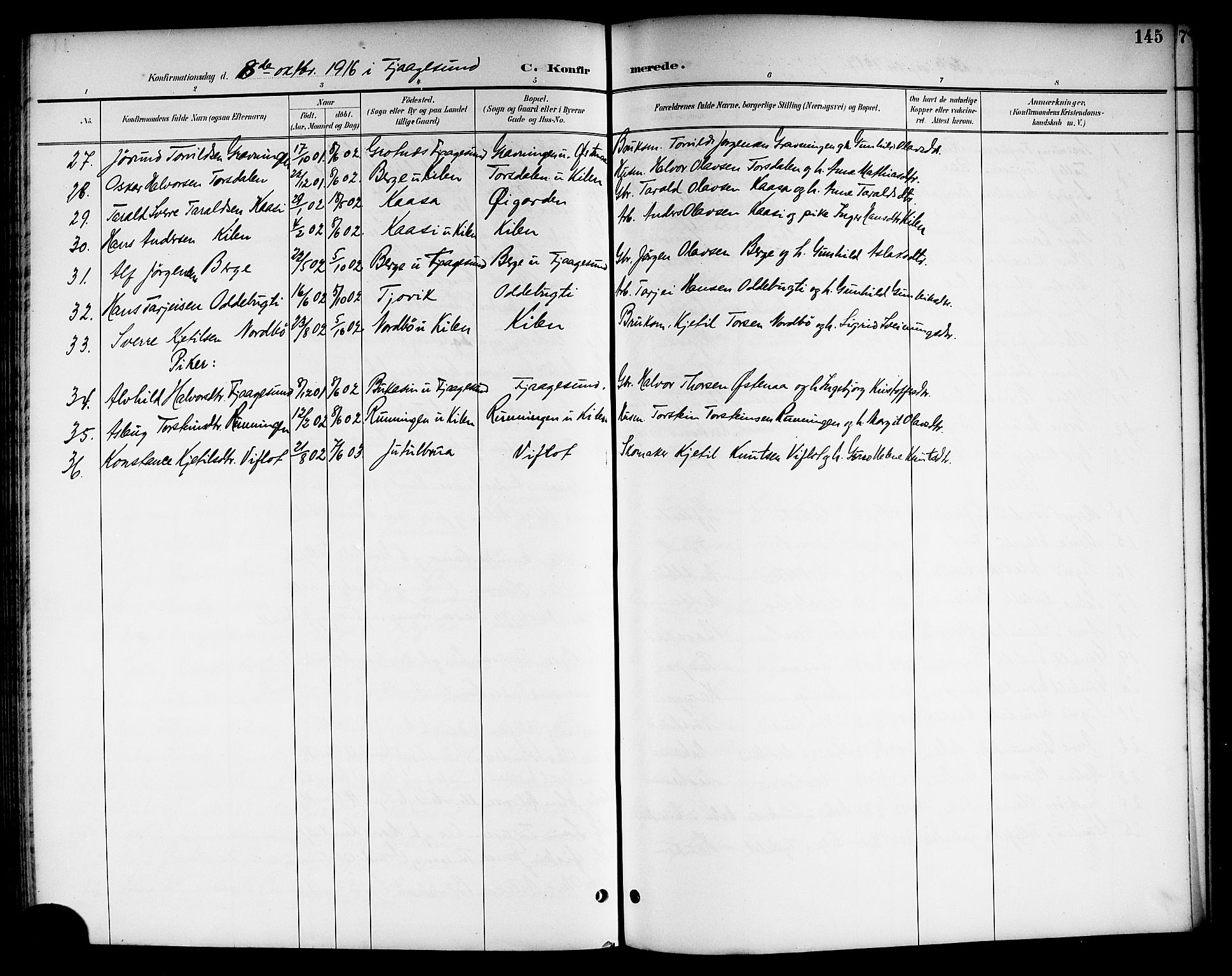 Kviteseid kirkebøker, SAKO/A-276/G/Ga/L0002: Parish register (copy) no. I 2, 1893-1918, p. 145