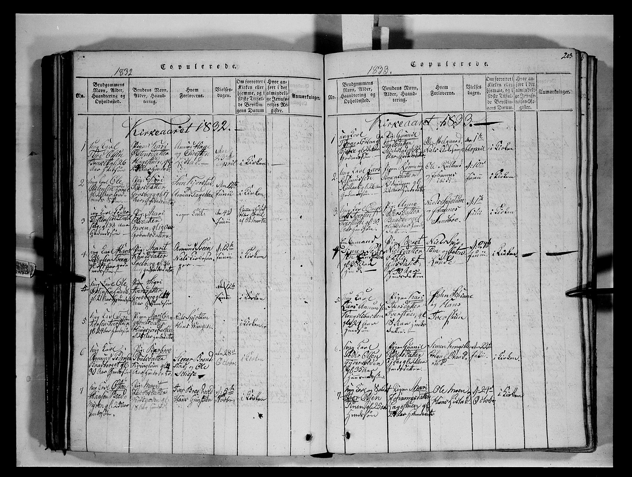 Fron prestekontor, SAH/PREST-078/H/Ha/Hab/L0004: Parish register (copy) no. 4, 1816-1850, p. 203