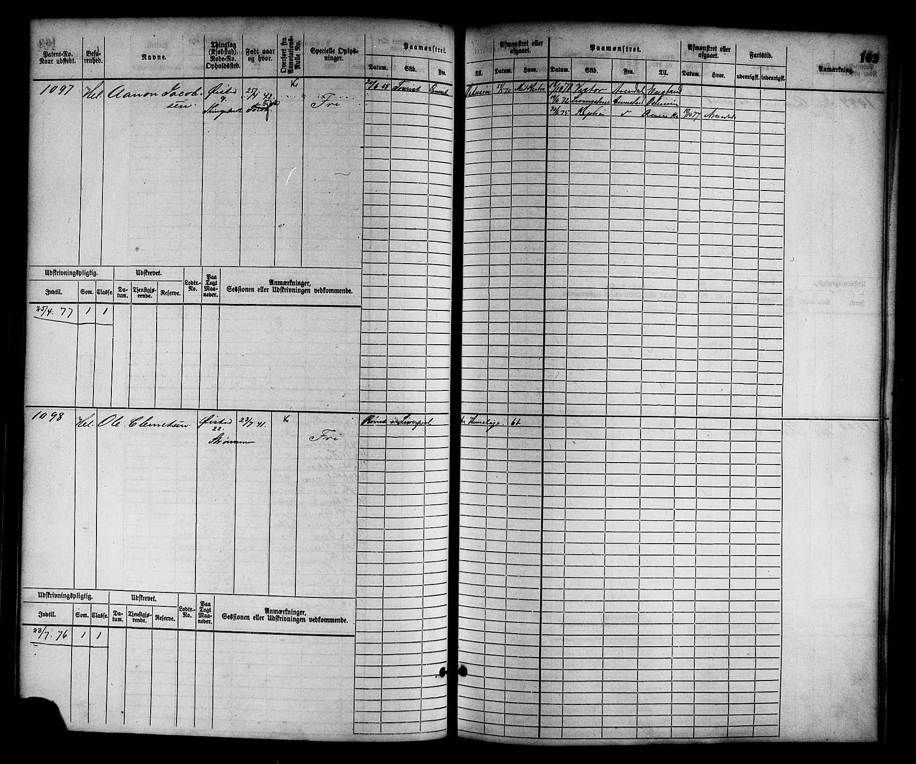 Arendal mønstringskrets, AV/SAK-2031-0012/F/Fb/L0011: Hovedrulle nr 775-1528, S-9, 1868-1885, p. 169