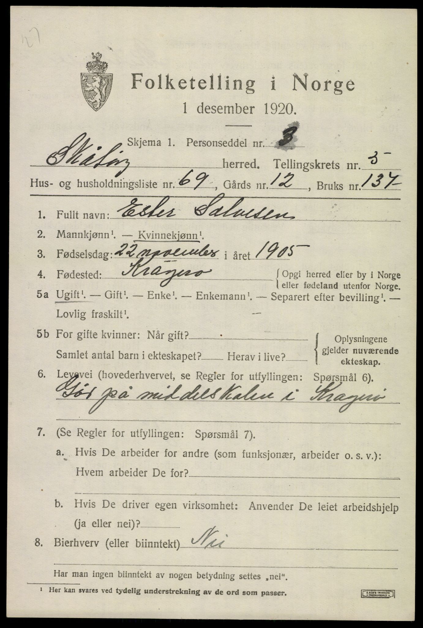 SAKO, 1920 census for Skåtøy, 1920, p. 4646