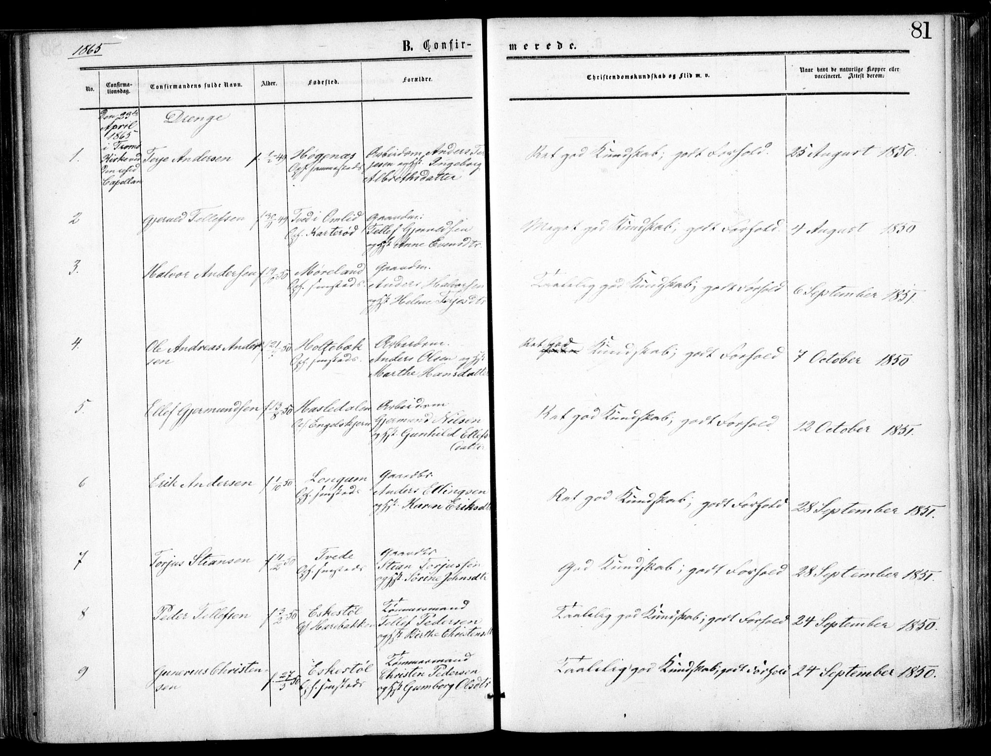 Austre Moland sokneprestkontor, AV/SAK-1111-0001/F/Fa/Faa/L0008: Parish register (official) no. A 8, 1858-1868, p. 81