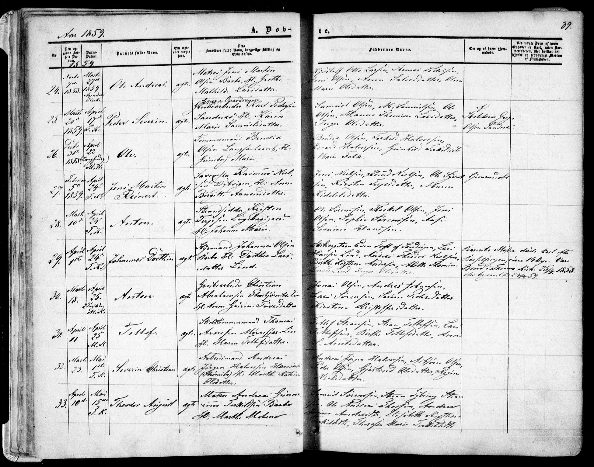 Tromøy sokneprestkontor, AV/SAK-1111-0041/F/Fa/L0006: Parish register (official) no. A 6, 1855-1863, p. 39