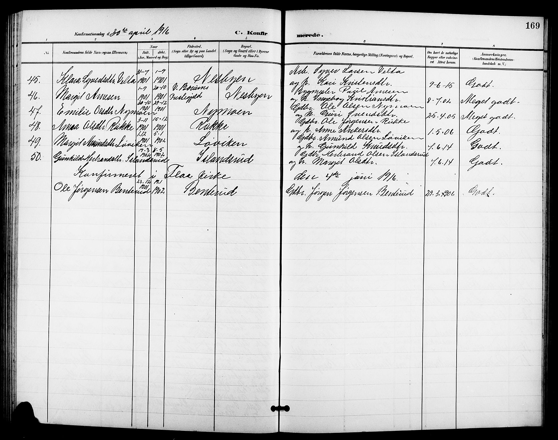 Nes kirkebøker, AV/SAKO-A-236/G/Ga/L0004: Parish register (copy) no. I 4, 1900-1925, p. 169