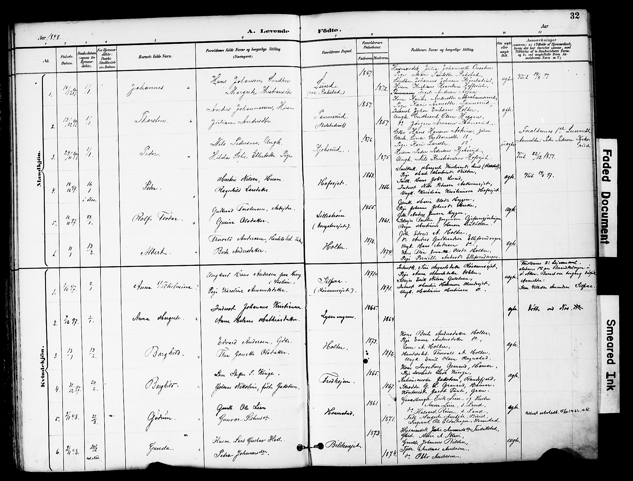 Brandbu prestekontor, SAH/PREST-114/H/Ha/Hab/L0006: Parish register (copy) no. 6, 1893-1902, p. 32
