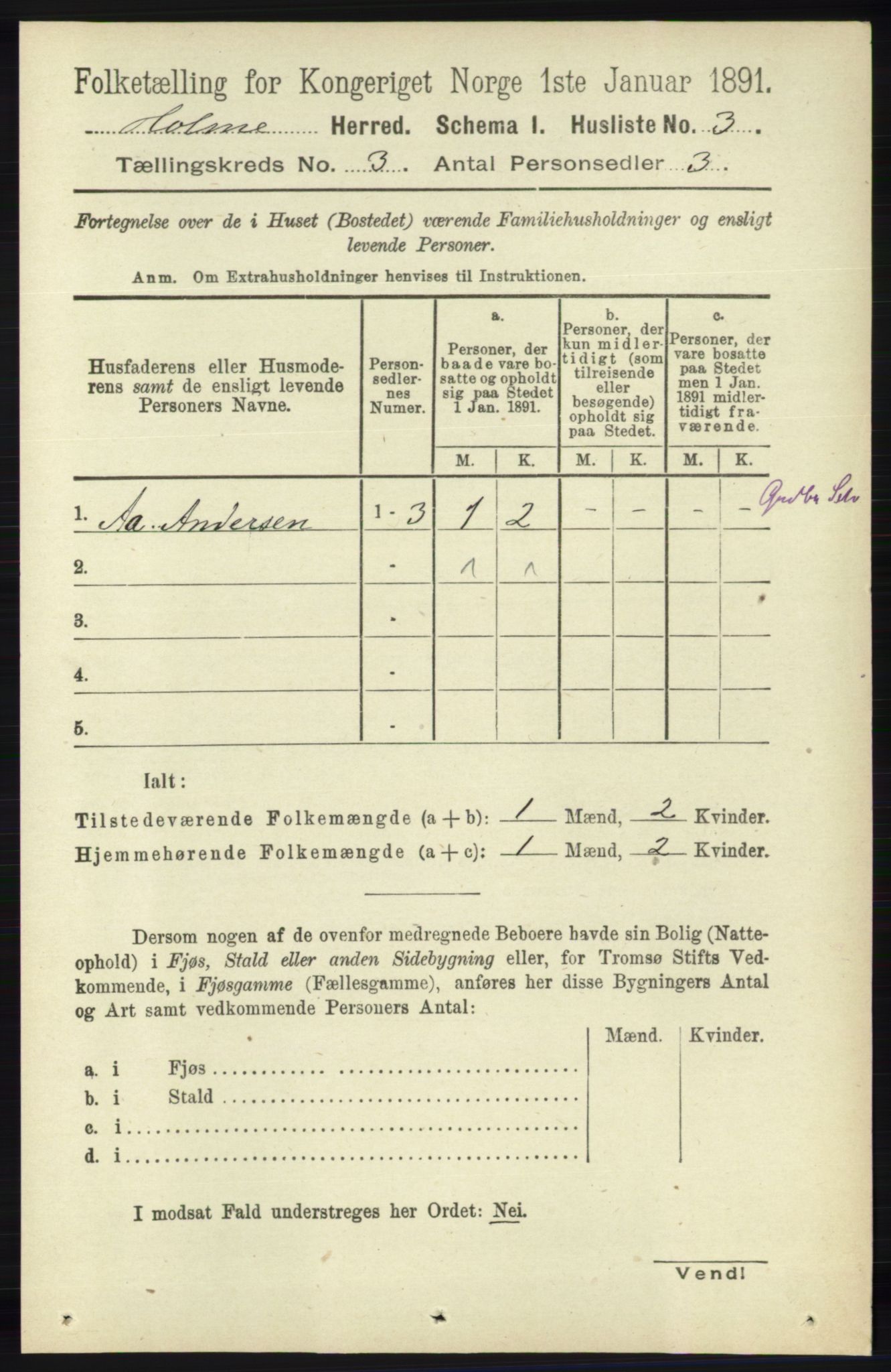 RA, 1891 census for 1020 Holum, 1891, p. 780