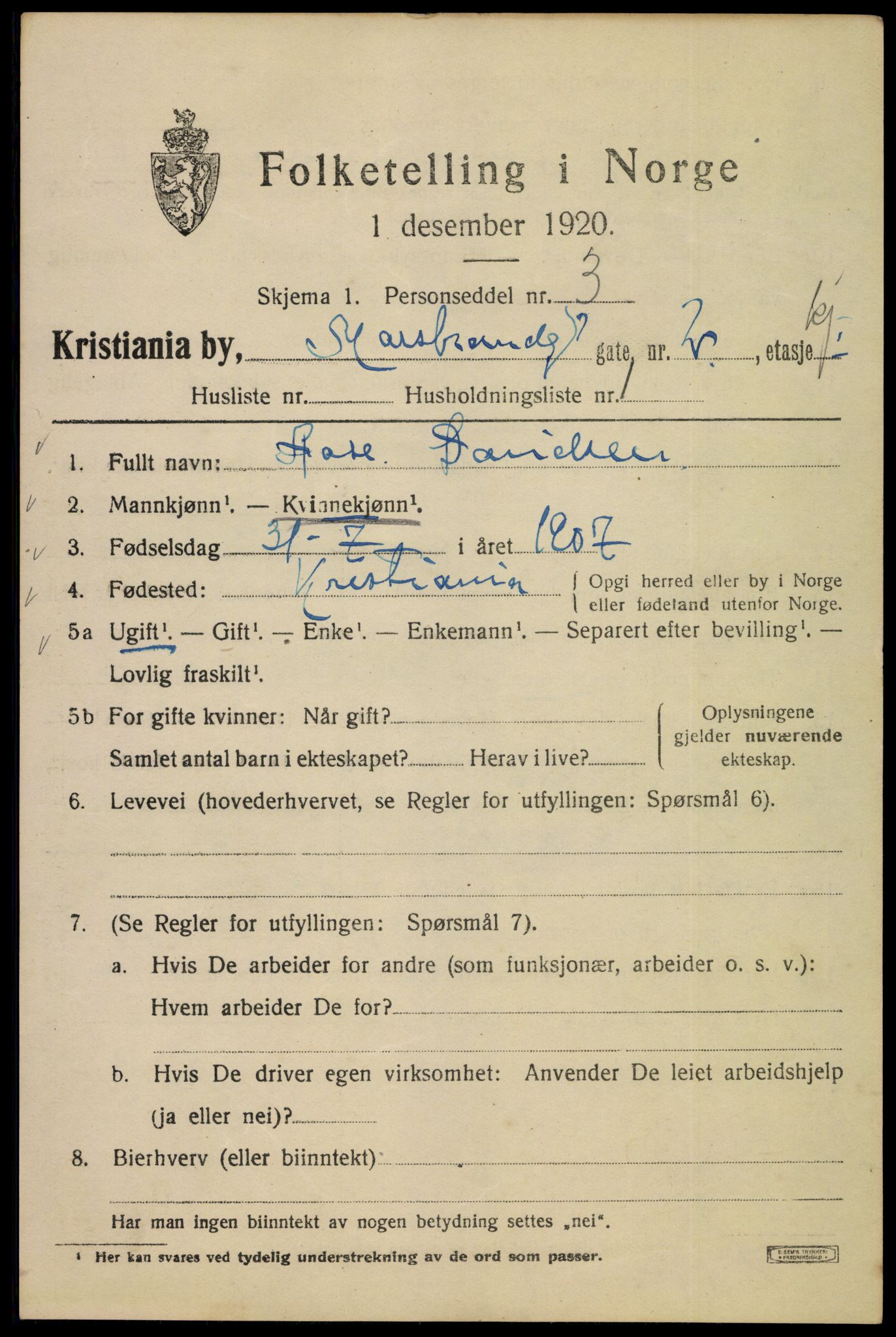 SAO, 1920 census for Kristiania, 1920, p. 392157