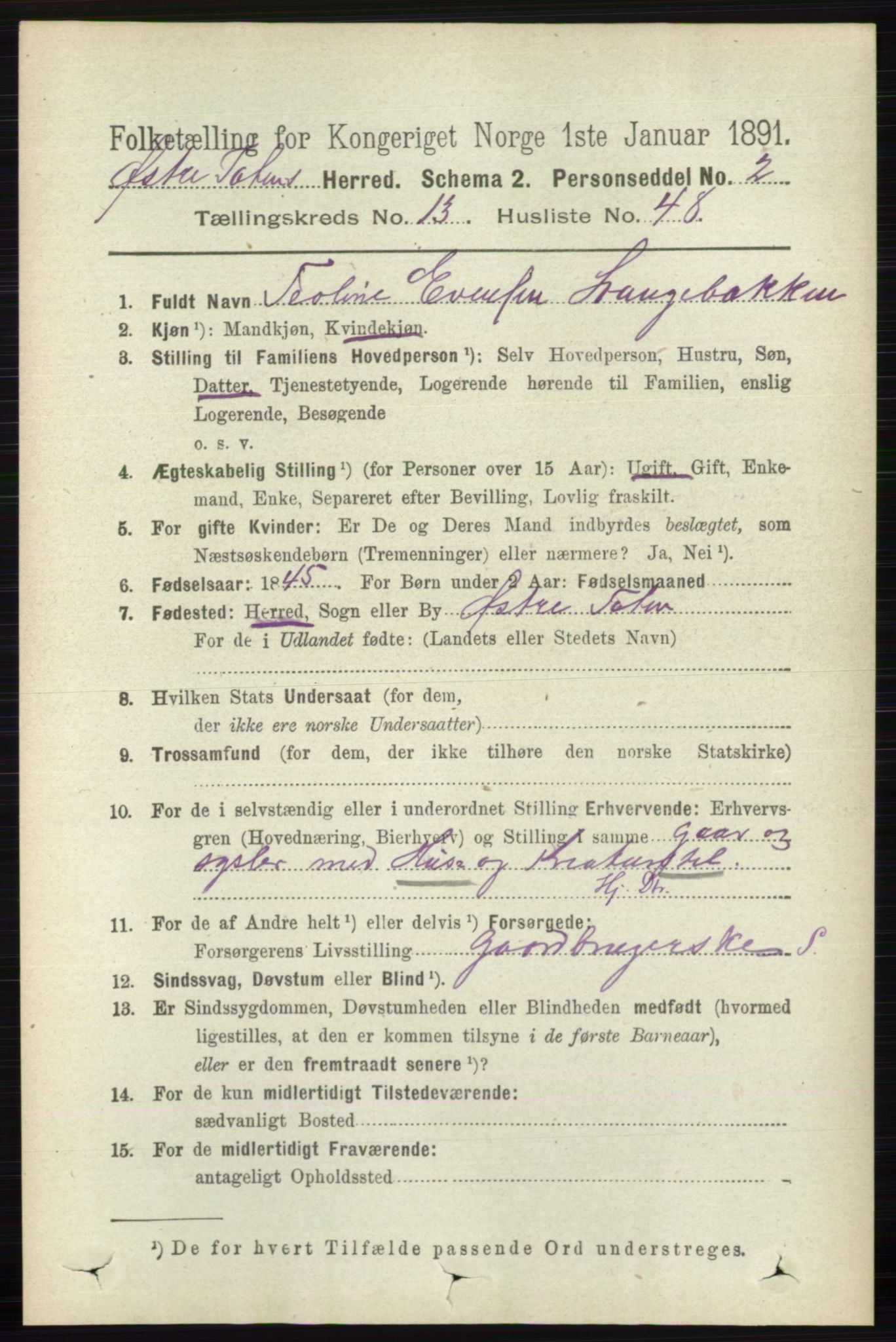 RA, 1891 census for 0528 Østre Toten, 1891, p. 8698