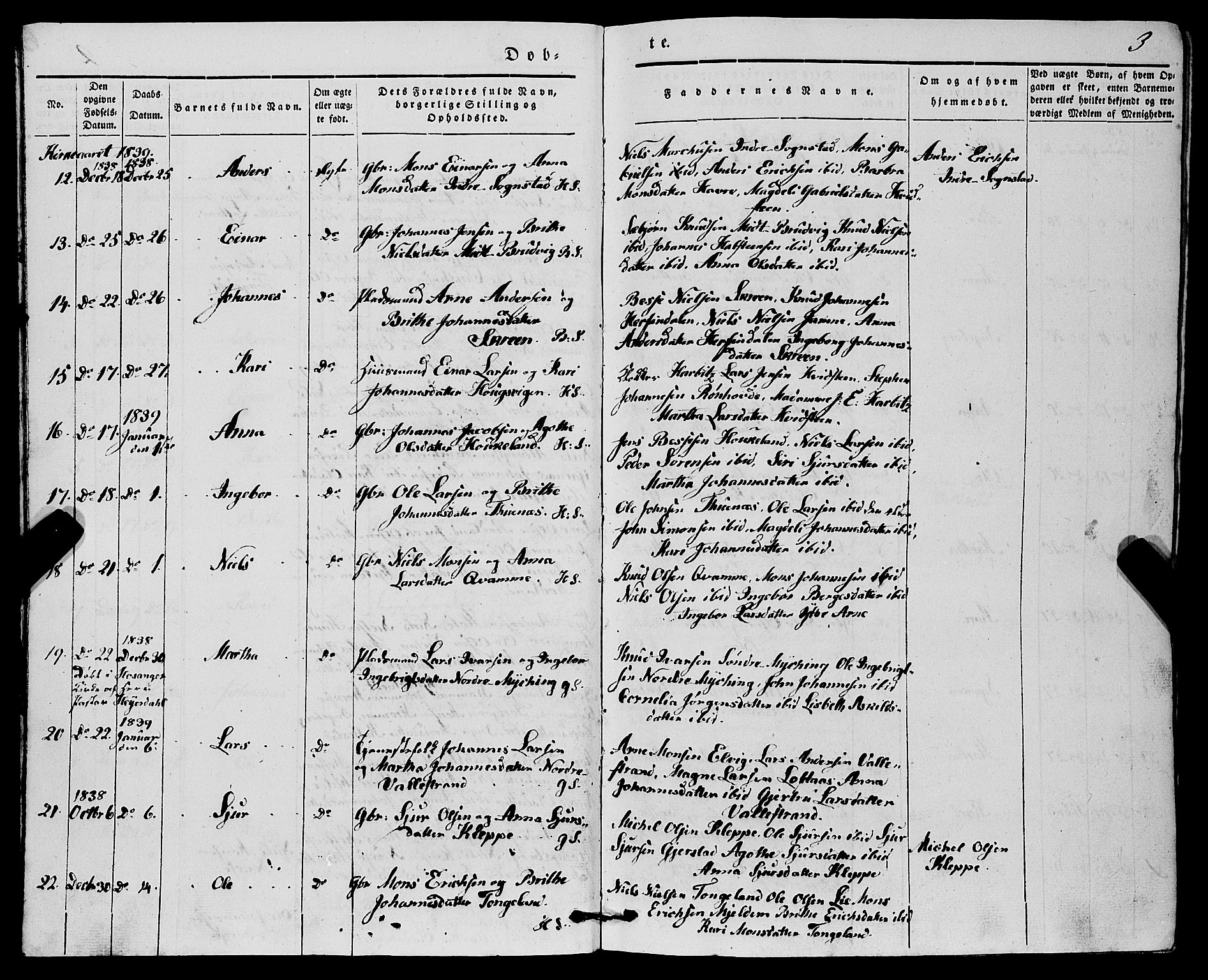 Haus sokneprestembete, AV/SAB-A-75601/H/Haa: Parish register (official) no. A 15, 1838-1847, p. 3