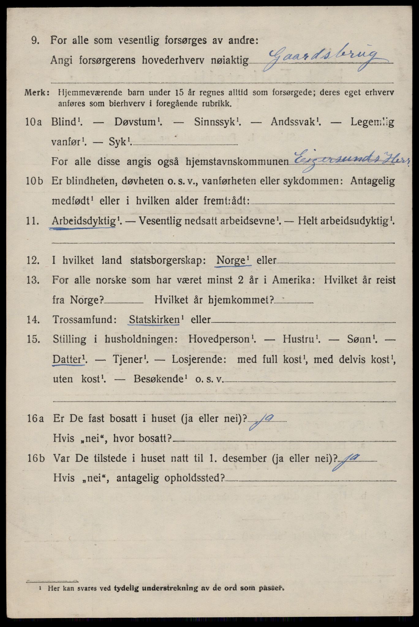 SAST, 1920 census for Eigersund, 1920, p. 1384