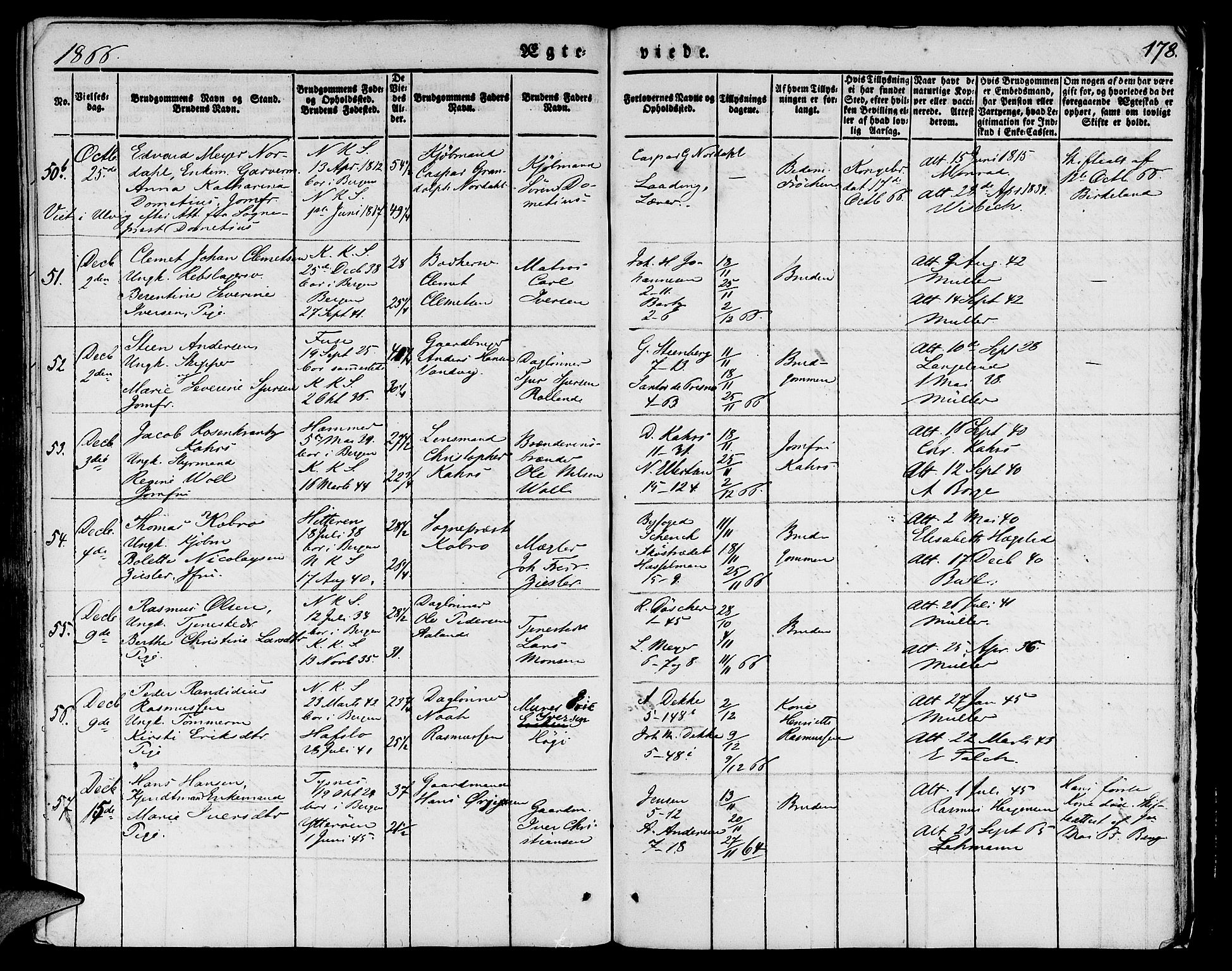 Nykirken Sokneprestembete, AV/SAB-A-77101/H/Hab: Parish register (copy) no. D 1, 1832-1867, p. 178