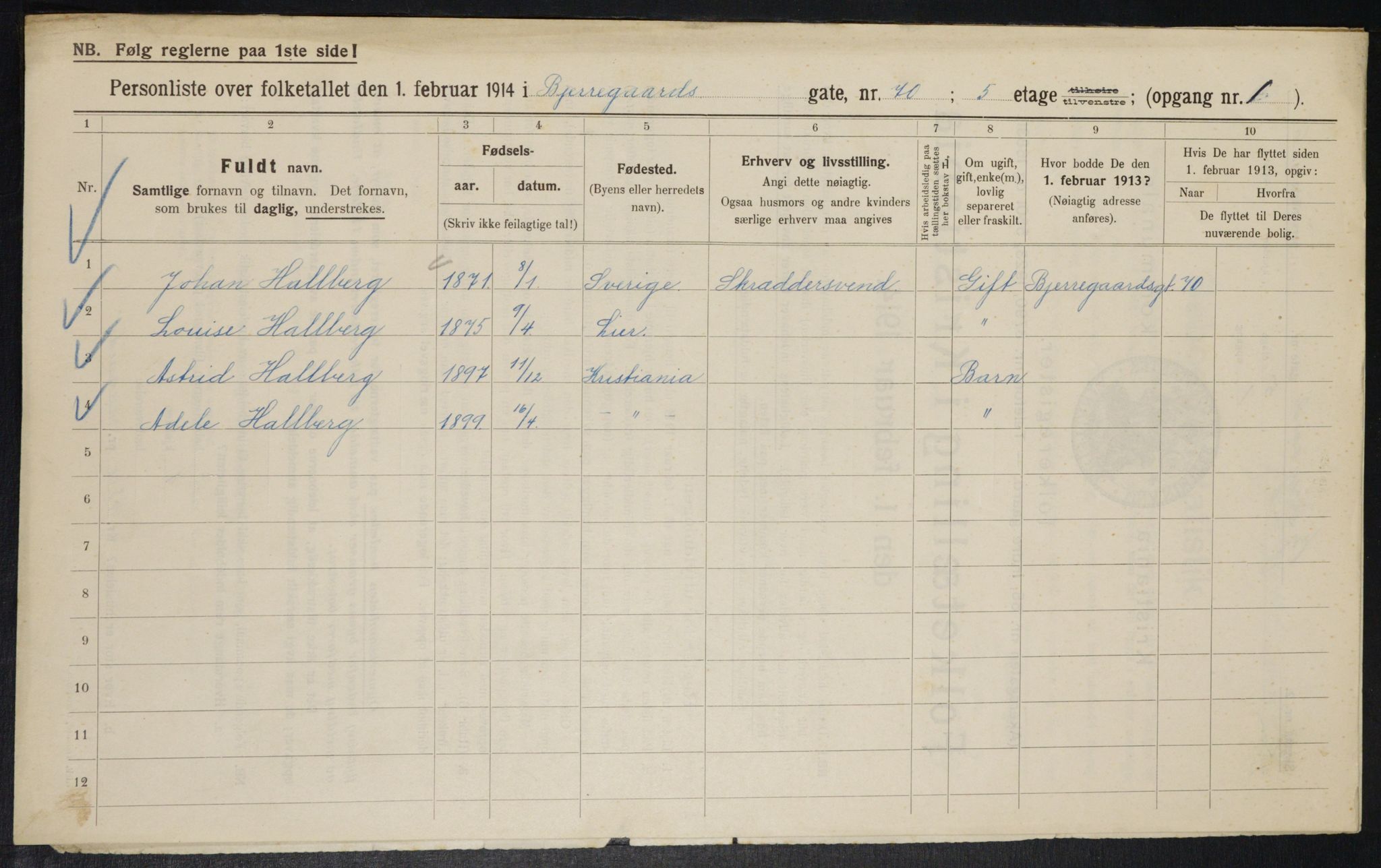 OBA, Municipal Census 1914 for Kristiania, 1914, p. 6416