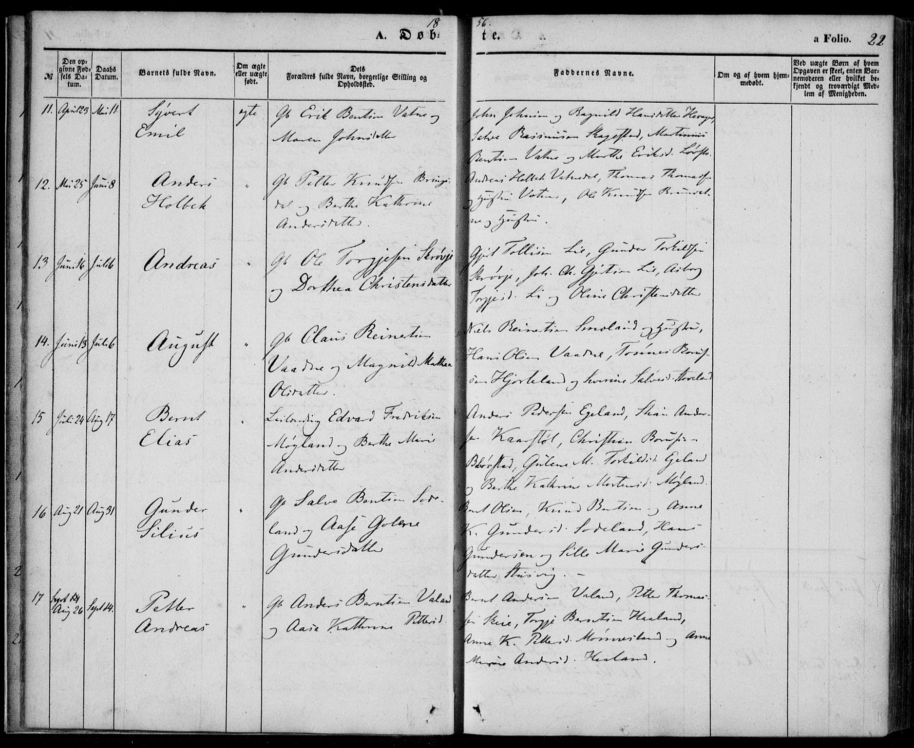 Holum sokneprestkontor, AV/SAK-1111-0022/F/Fa/Faa/L0005: Parish register (official) no. A 5, 1850-1864, p. 22